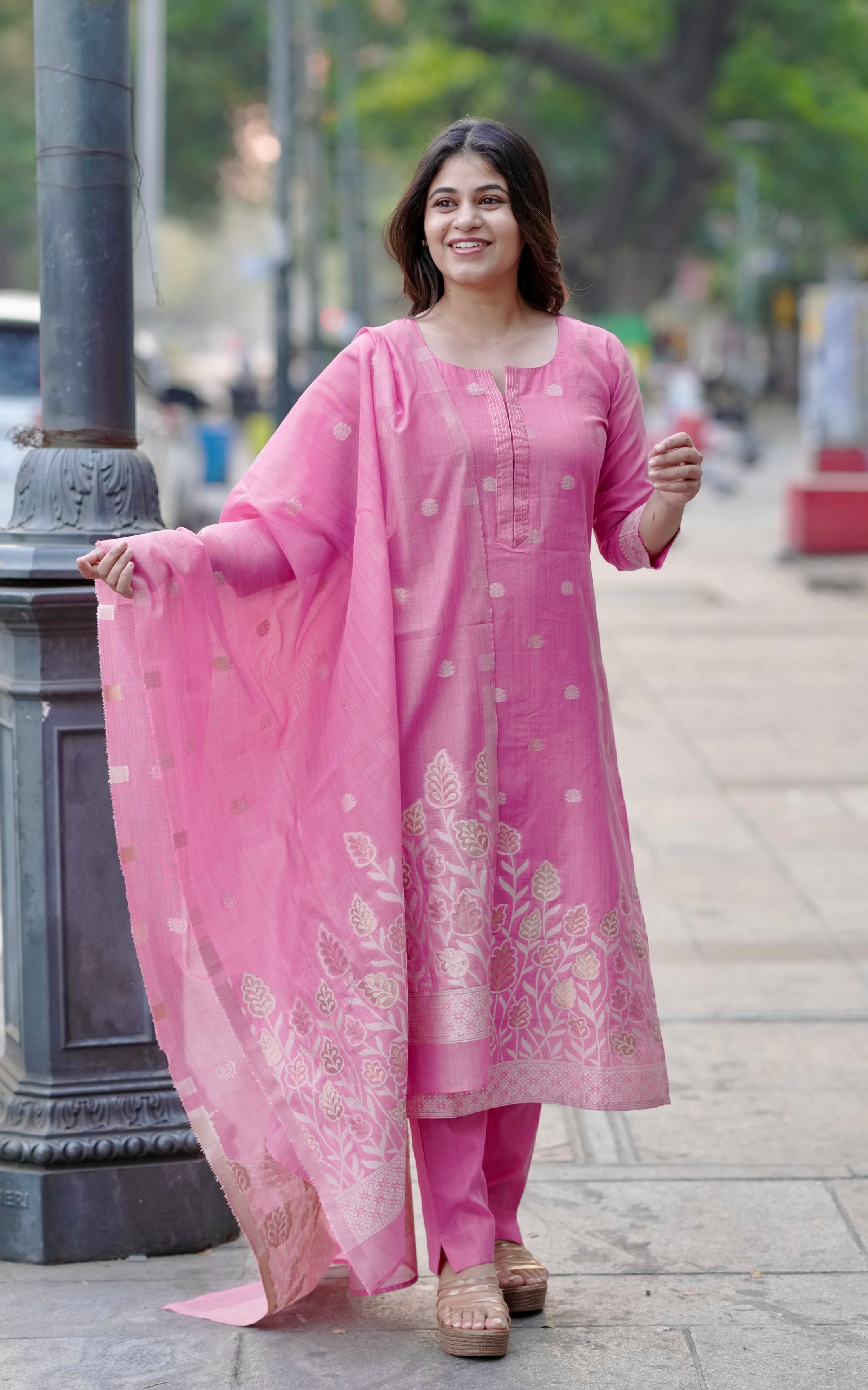 Traditional Pink Art Silk Kurti Set for Women