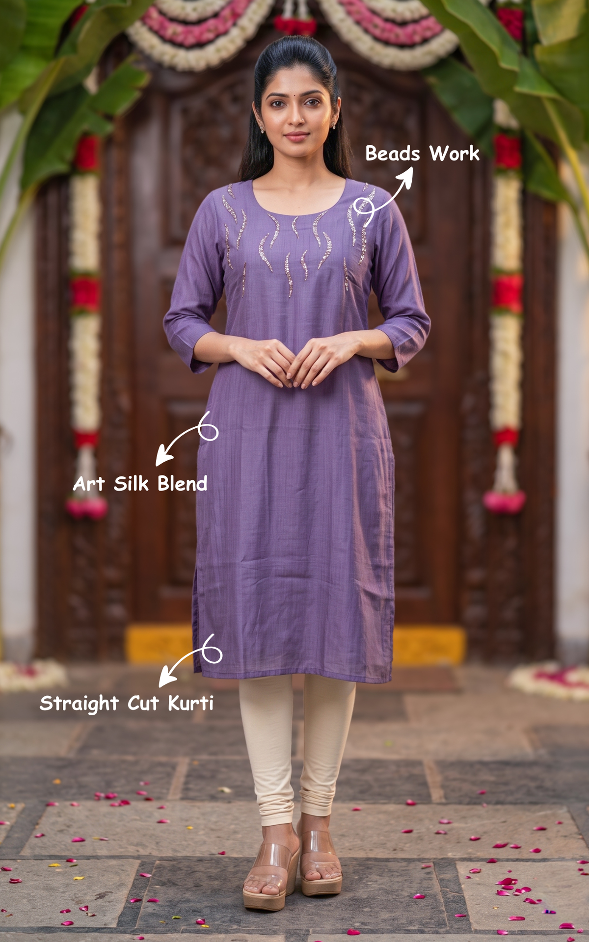Deep Purple Art Silk Blend Designer Straight Cut Kurti for Women