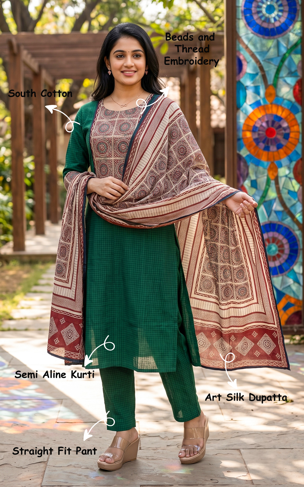Rangola Green (Kurti+Pant+Dupatta)