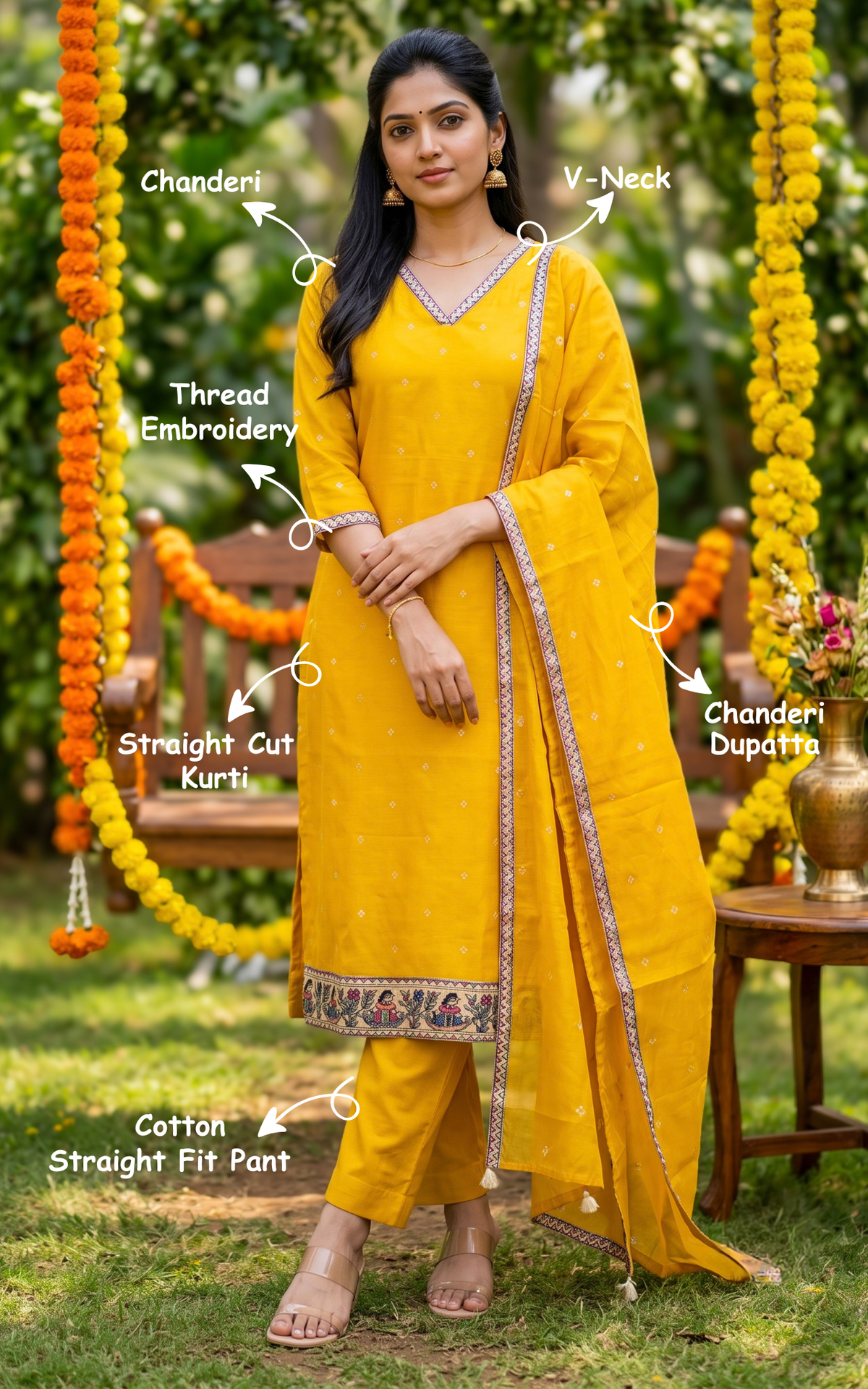Nathira Mustard (Kurti+Pant+Dupatta)