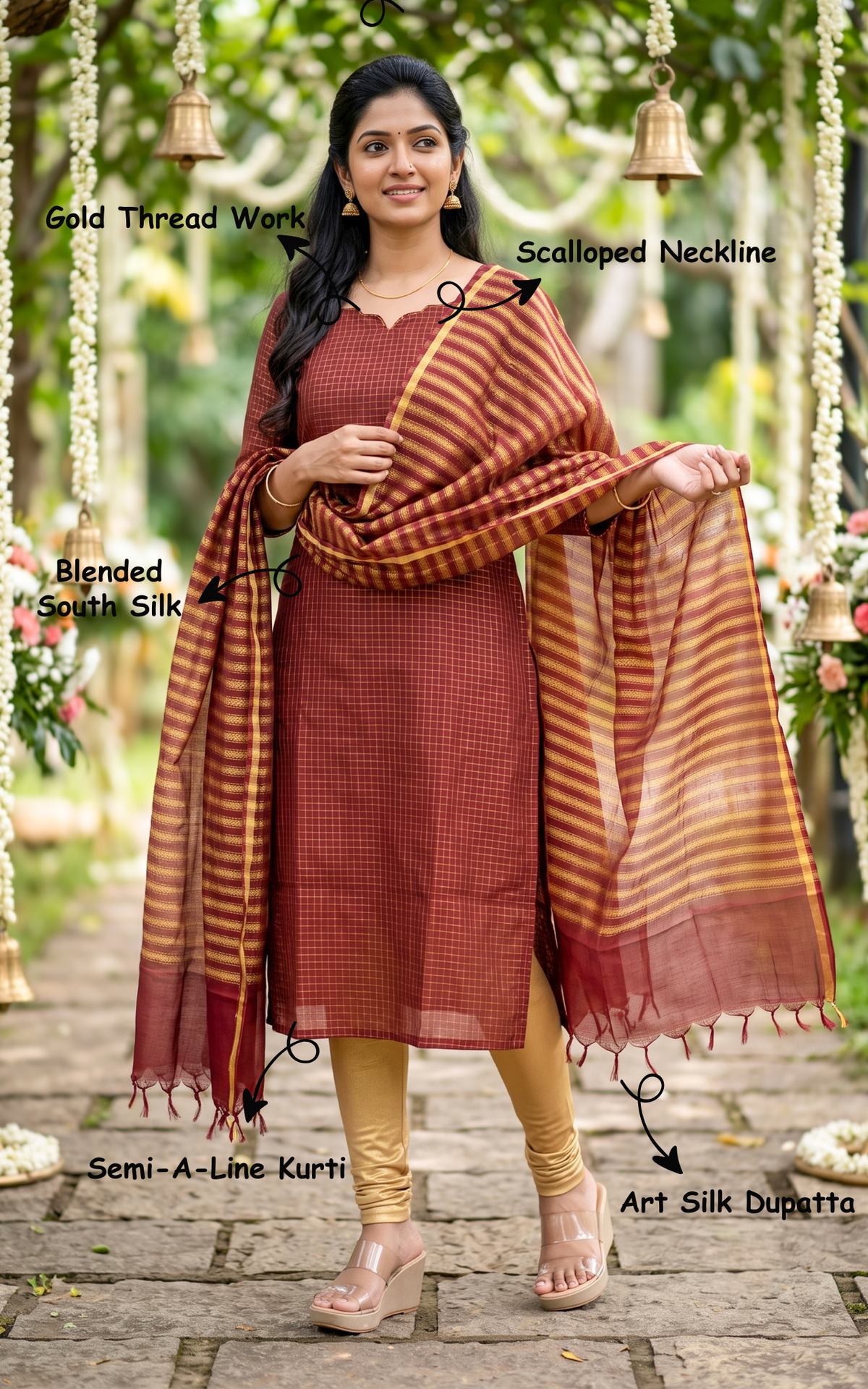Narumugai Maroon (Kurti+Dupatta)