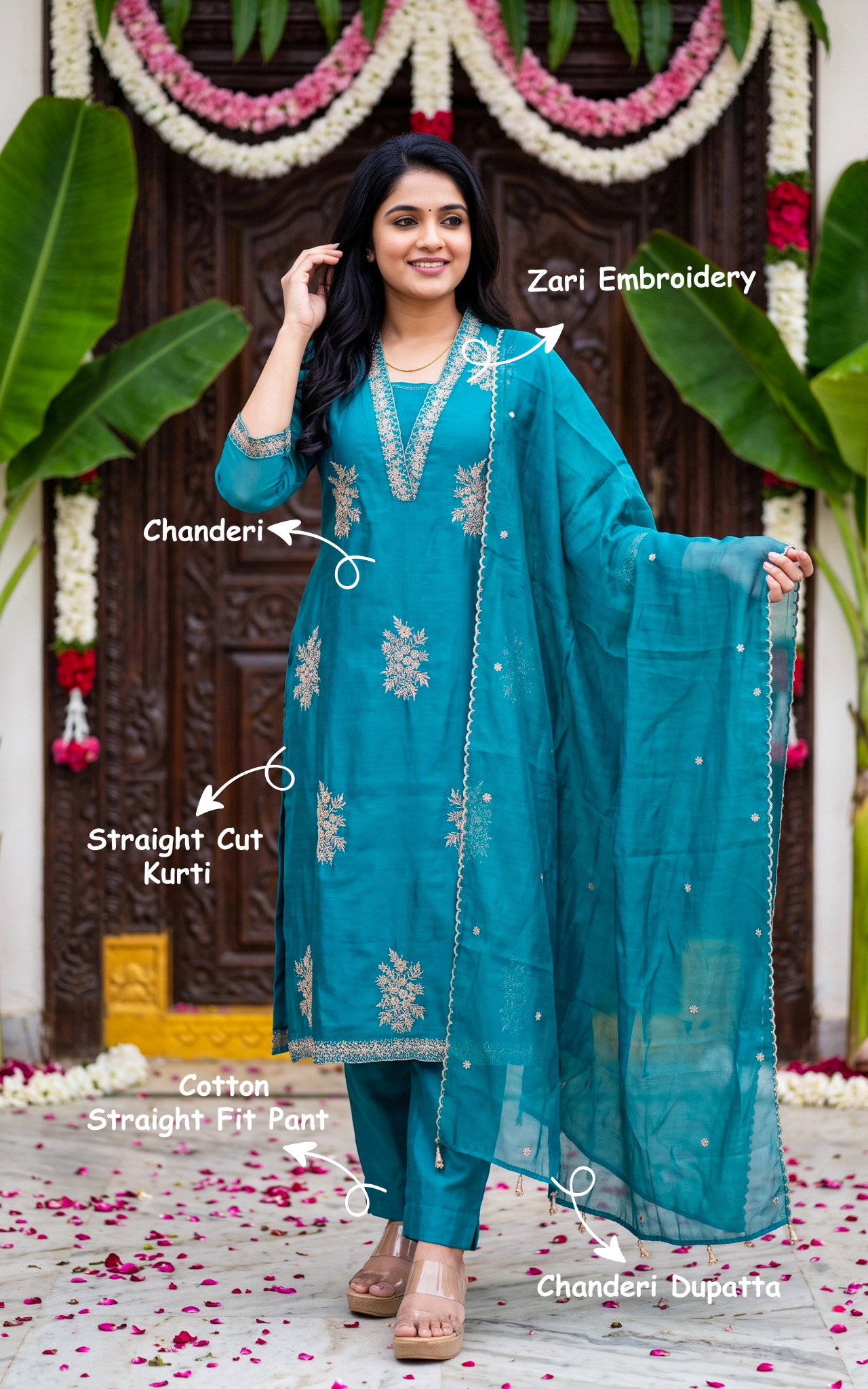 Hanasha Teal (Kurti+Pant+Dupatta)