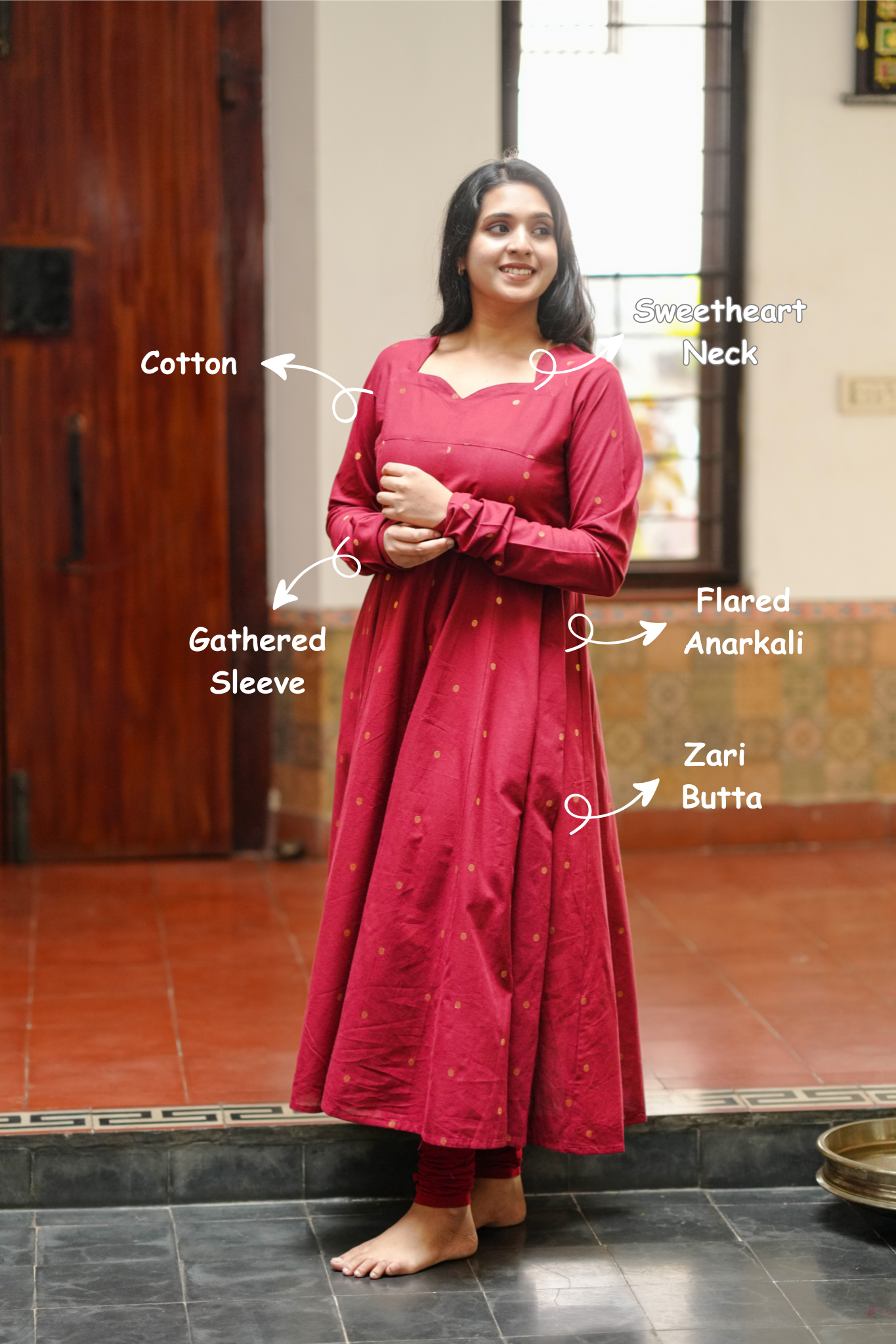 Cotton Party Wear Anarkali for Women
Traditional Maroon Cotton Anarkali for Women
Maroon Anarkali with One Side Pocket for Women