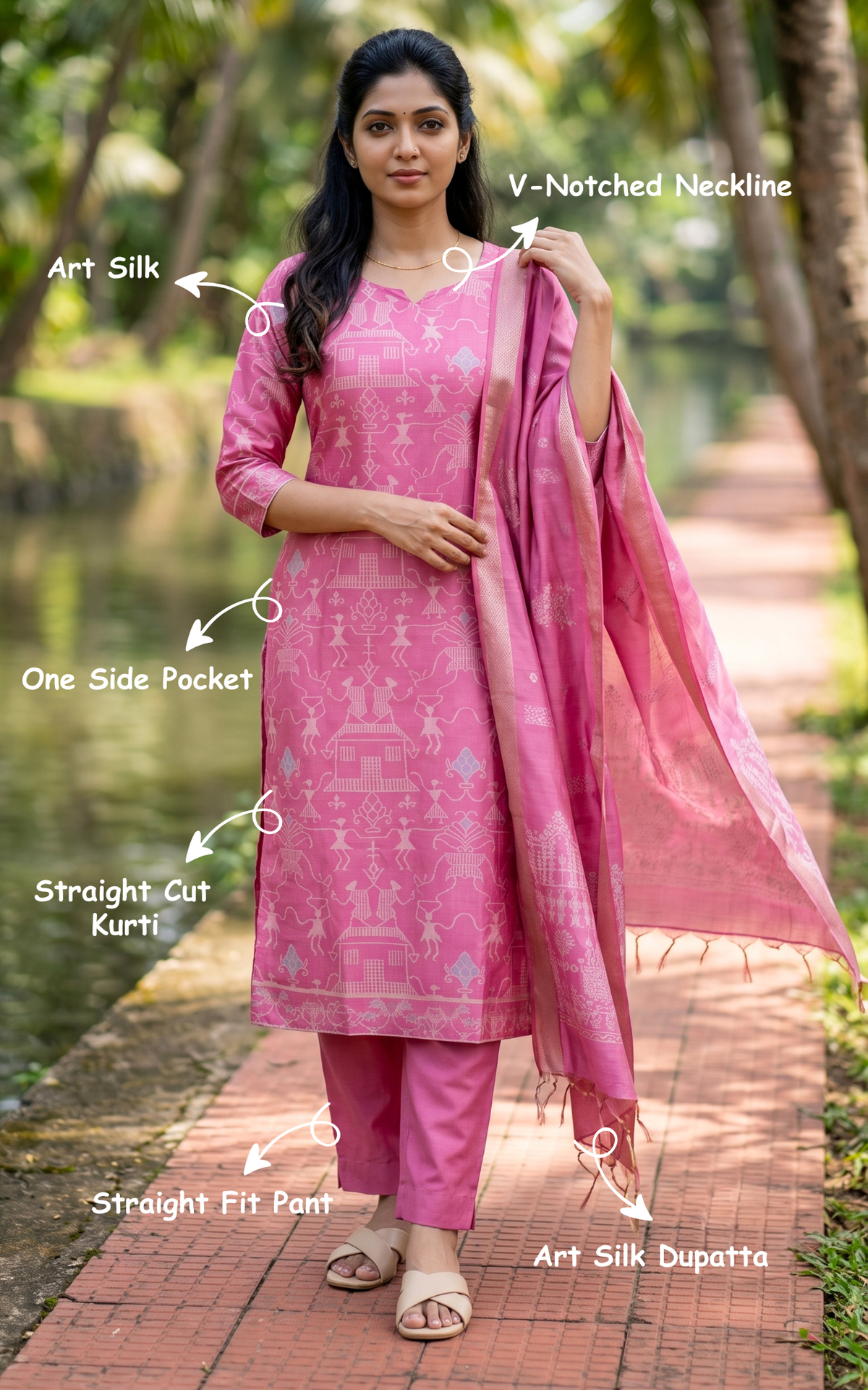 Farhana Pink (Kurti+Pant+Dupatta)