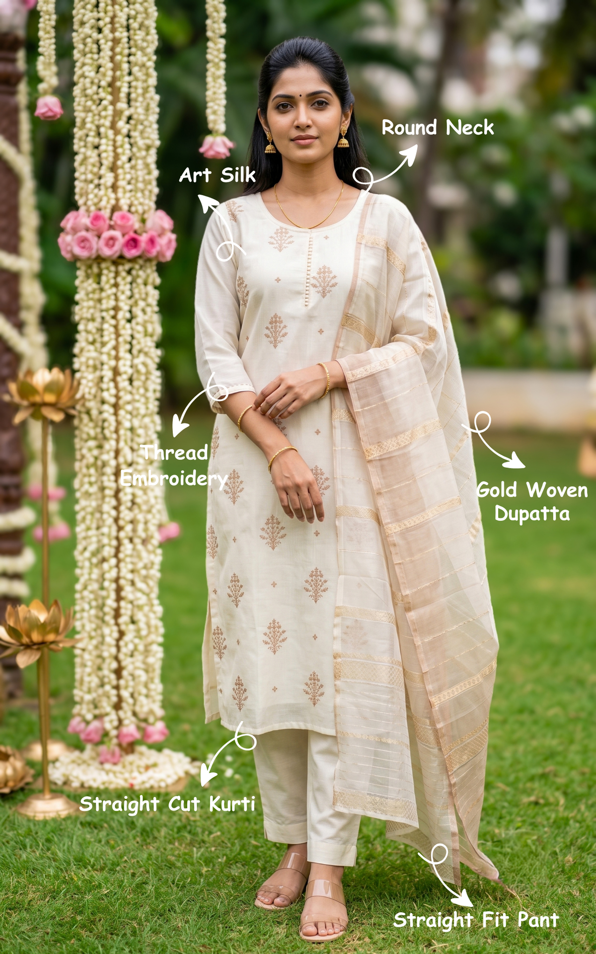 Sahana White (Kurti+Pant+Dupatta)