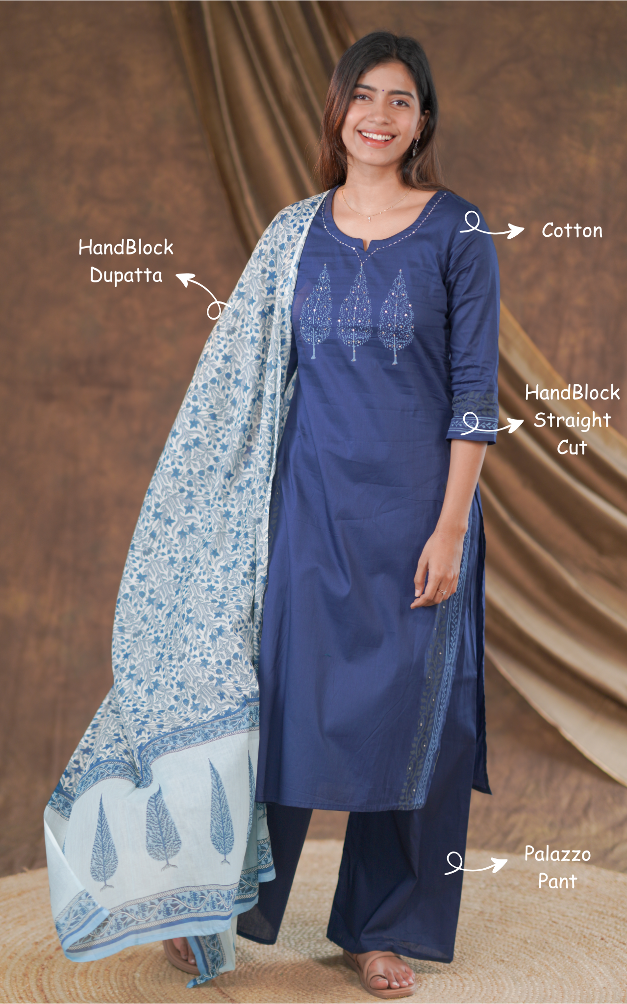 Handblock straight cut kurti for women