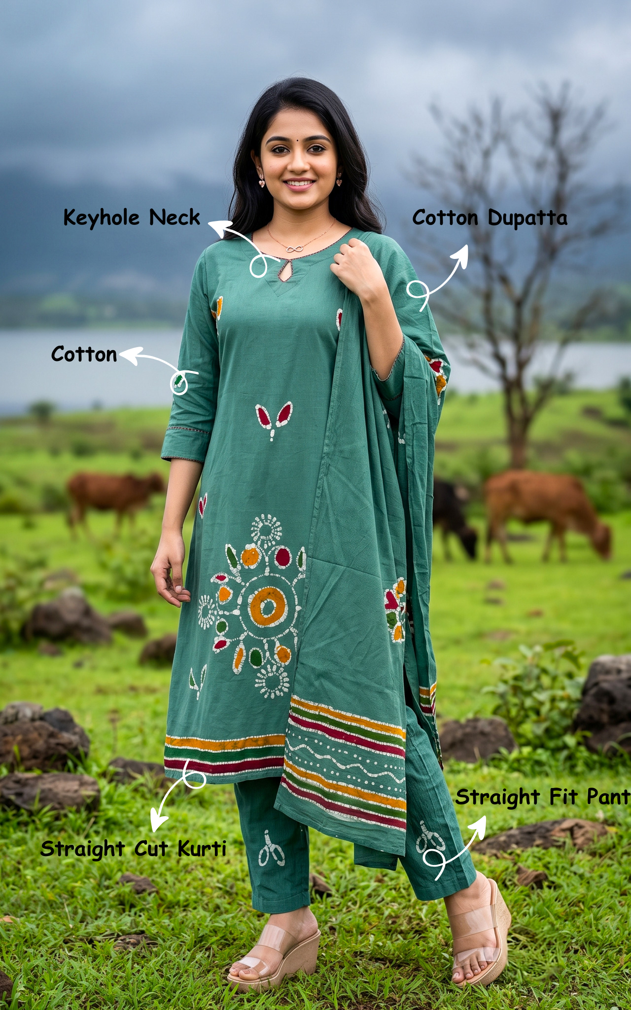 Ilavarasi Sage Green (Kurti+Pant+Dupatta)