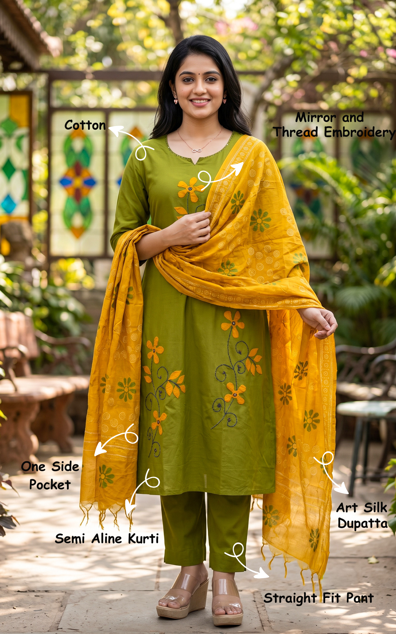 Gayathri Green (Kurti+Pant+Dupatta)