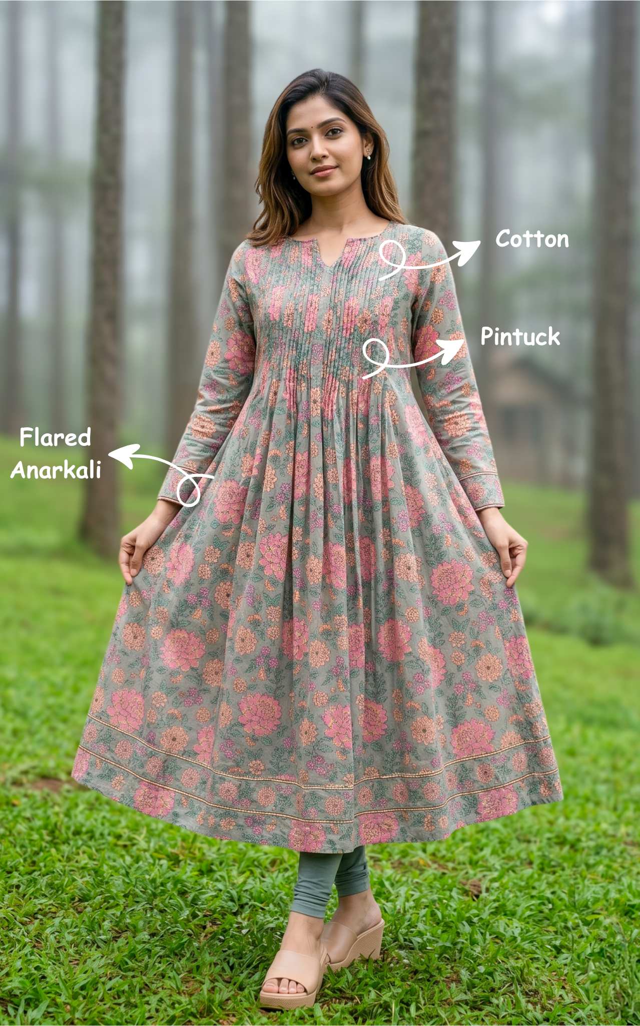 Breathable cotton summer Anarkali kurti for women