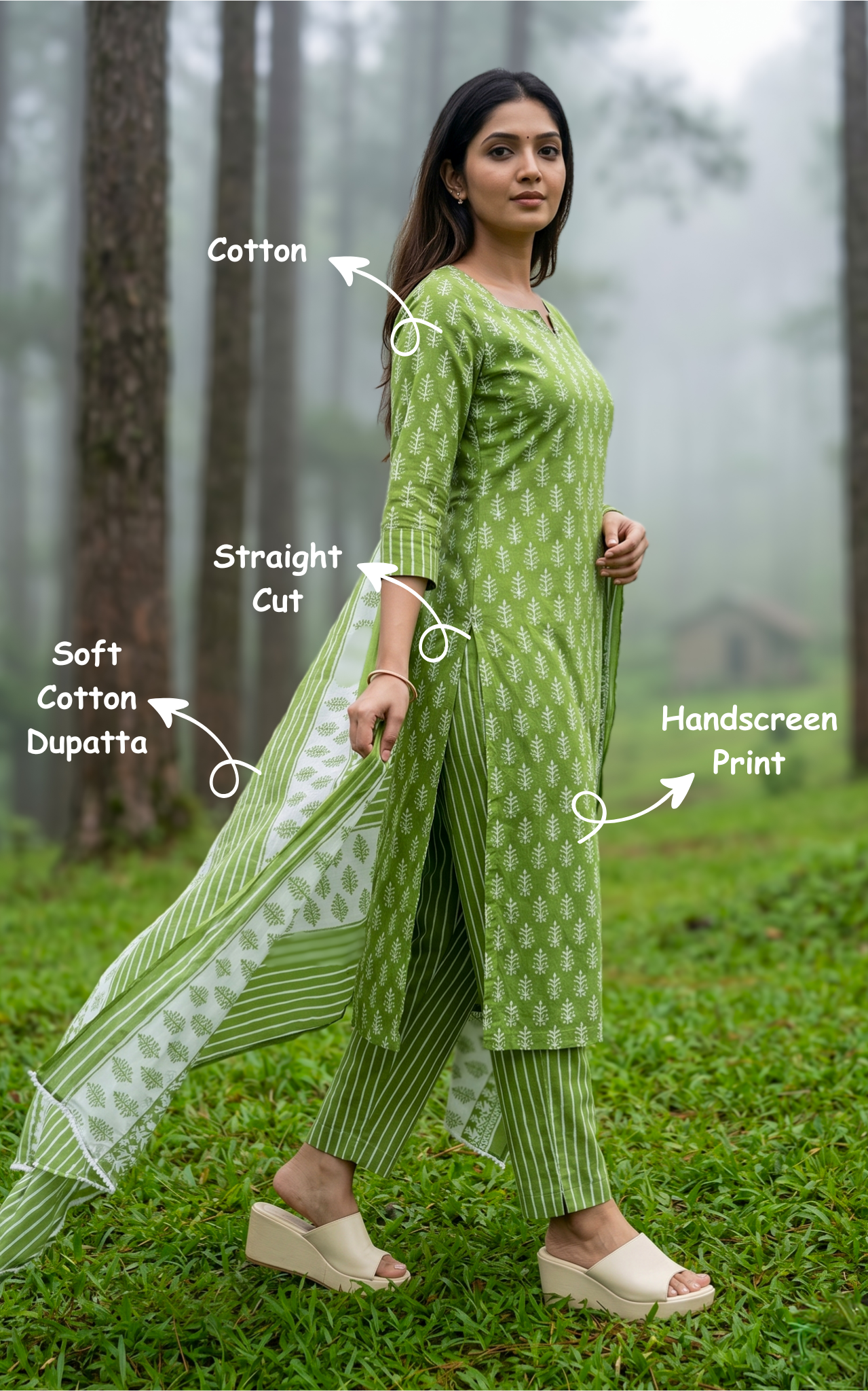 Mrinalini Green (Kurti+Pant+Dupatta)