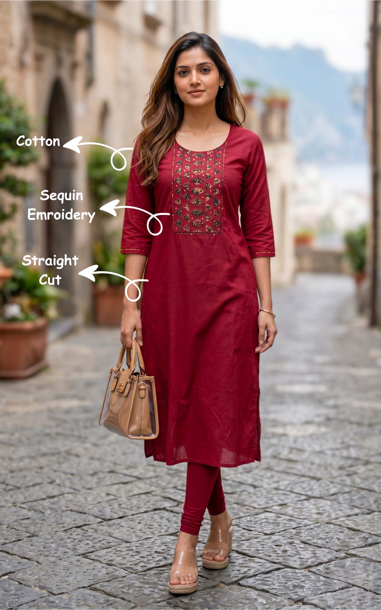 Maroon trendy cotton kurti for women