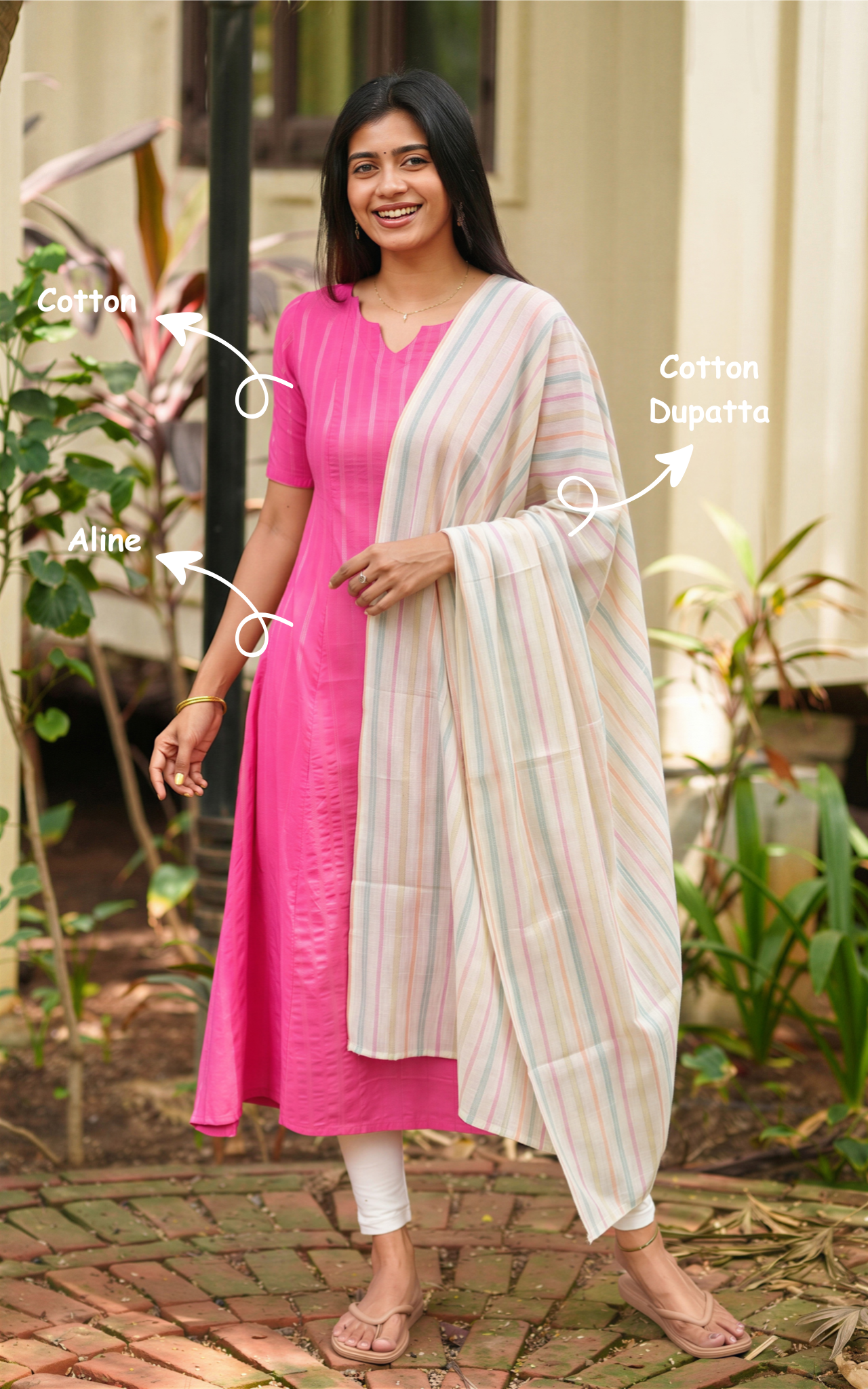 Magizharasi Pink (Kurti+Dupatta)