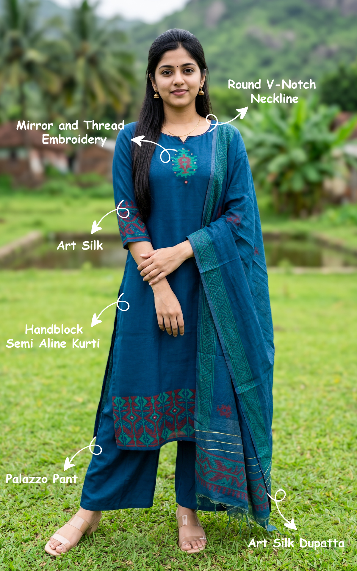 Kathija Handblock (Kurti+Pant+Dupatta)