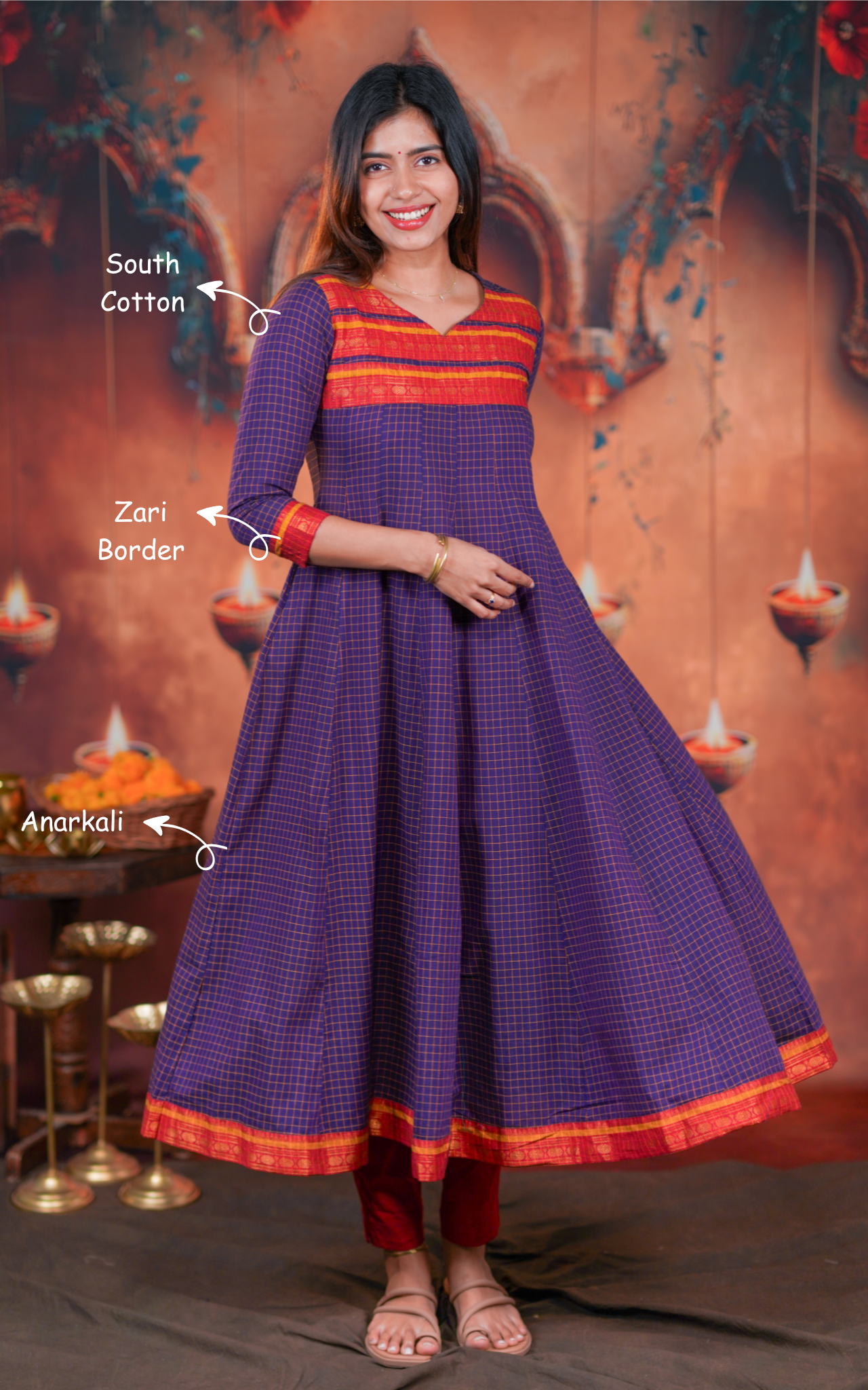 South cotton checked anarkali 