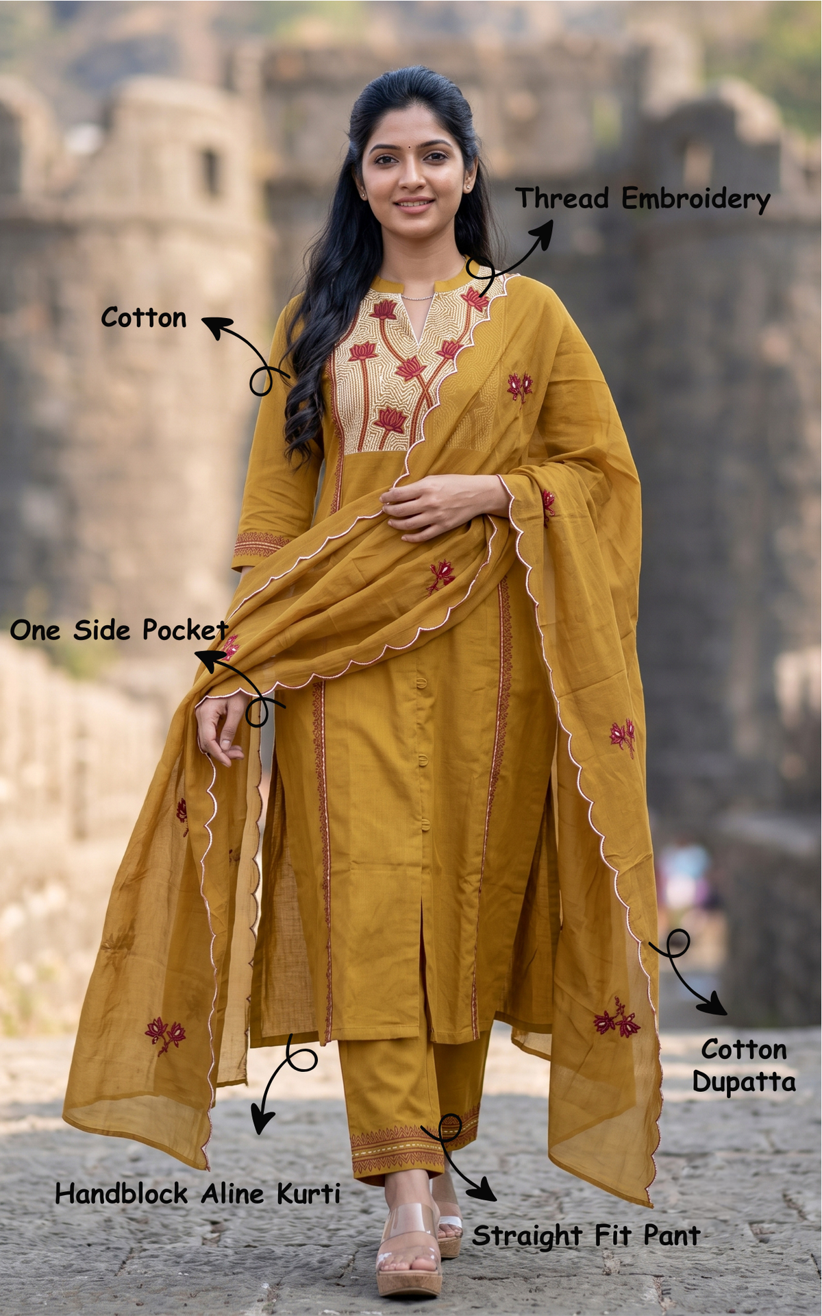 Nafila Handblock (Kurti+Pant+Dupatta)