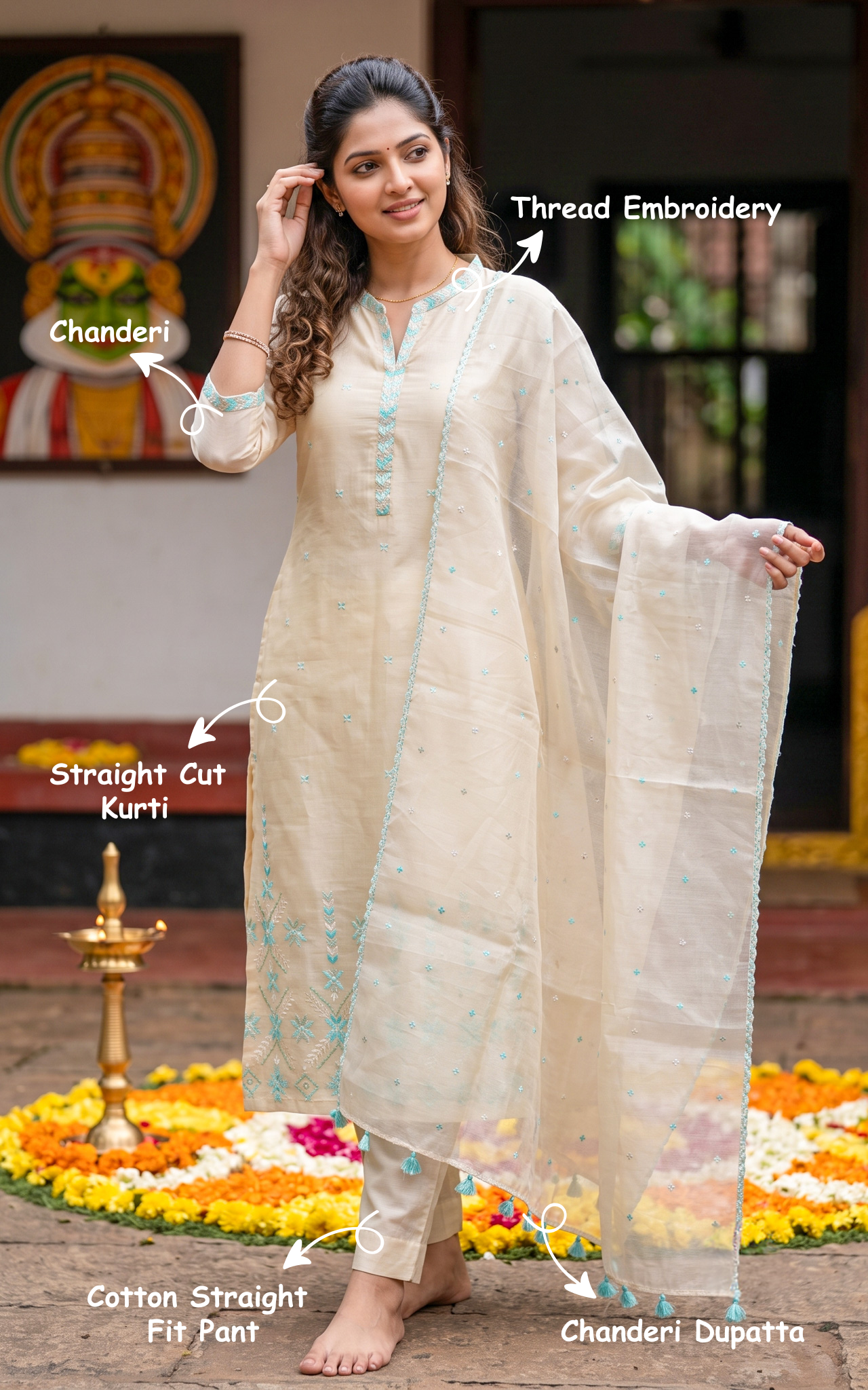 Aaravam  Blue (Kurti+Pant+Dupatta)