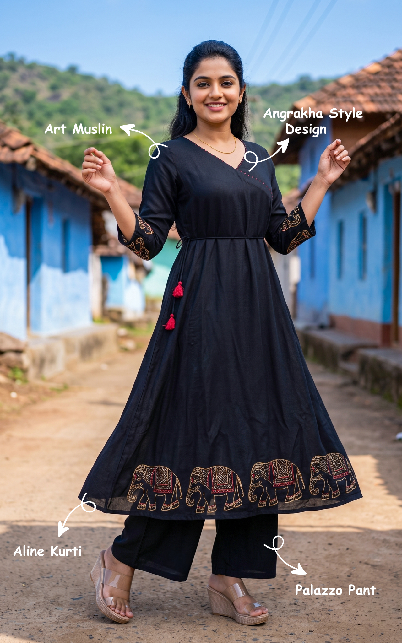 Rubini Black  (Kurti+Pant)