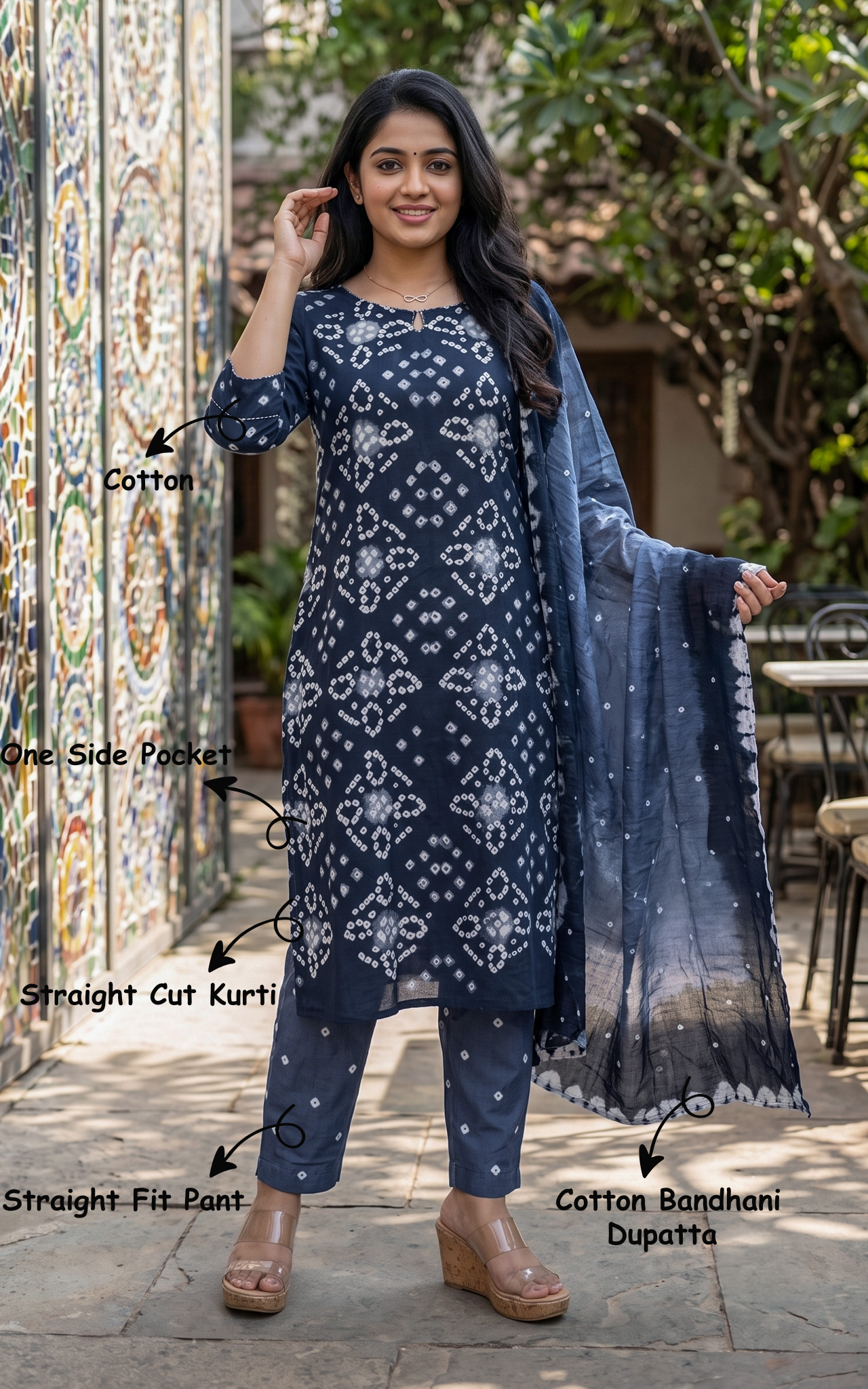 Rithushka Bright Navy Blue (Kurti+Pant+Dupatta)