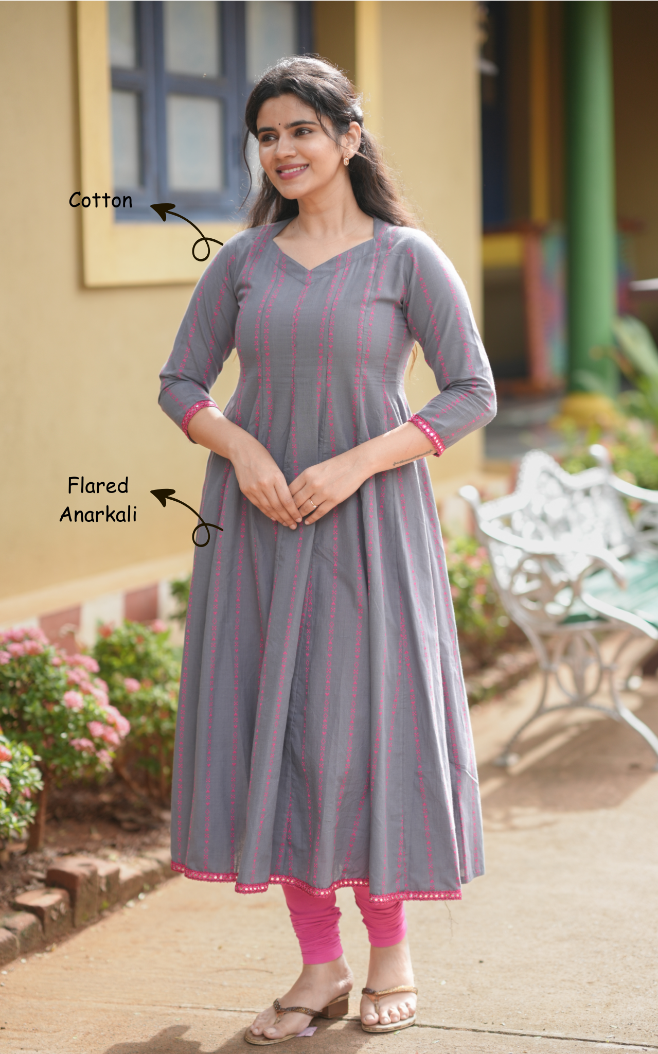 grey color Anarkali kurti 