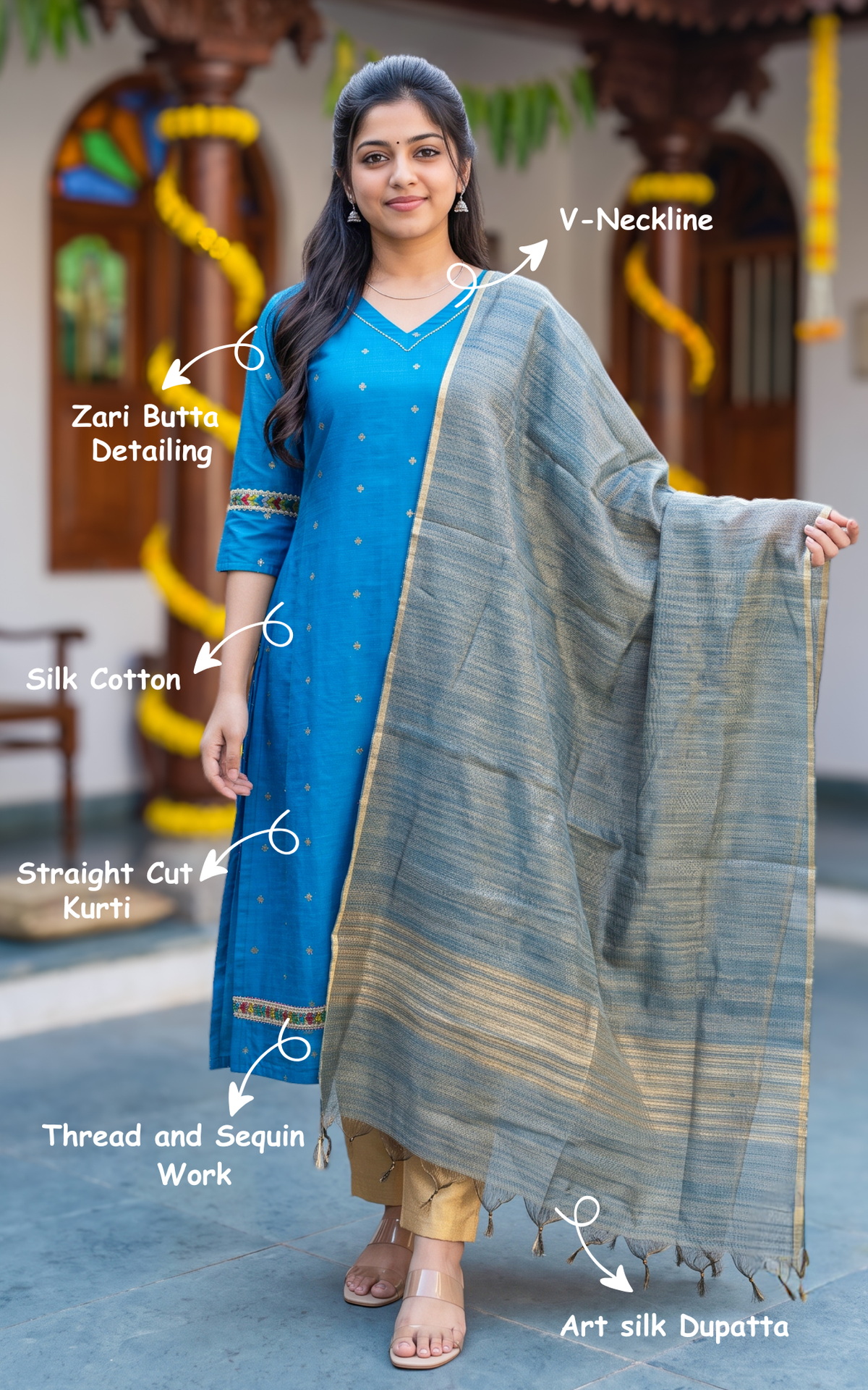 Yazhmika Blue (Kurti+Dupatta)