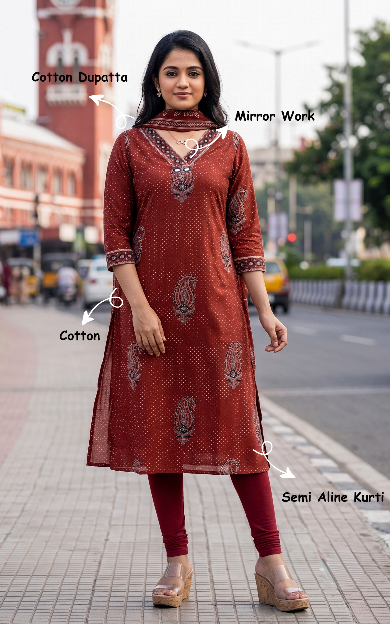 Sudhakshina Maroon (Kurti+Dupatta)
