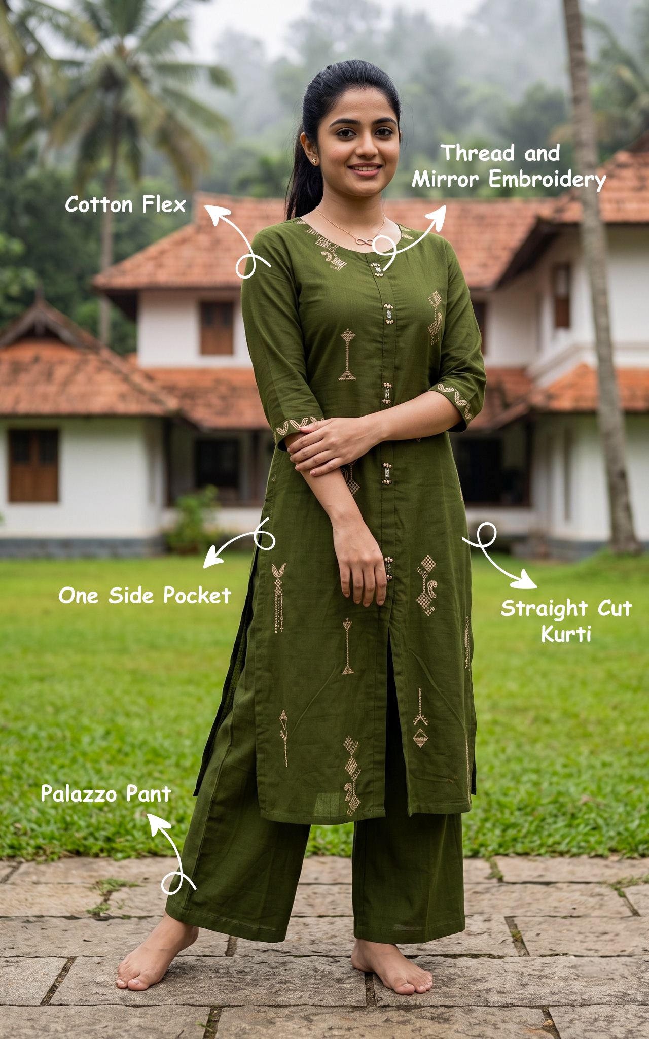 Instore – Green Anitha Kurti Set for Women – Cotton Flex – Casual Wear – Ethnic Wear