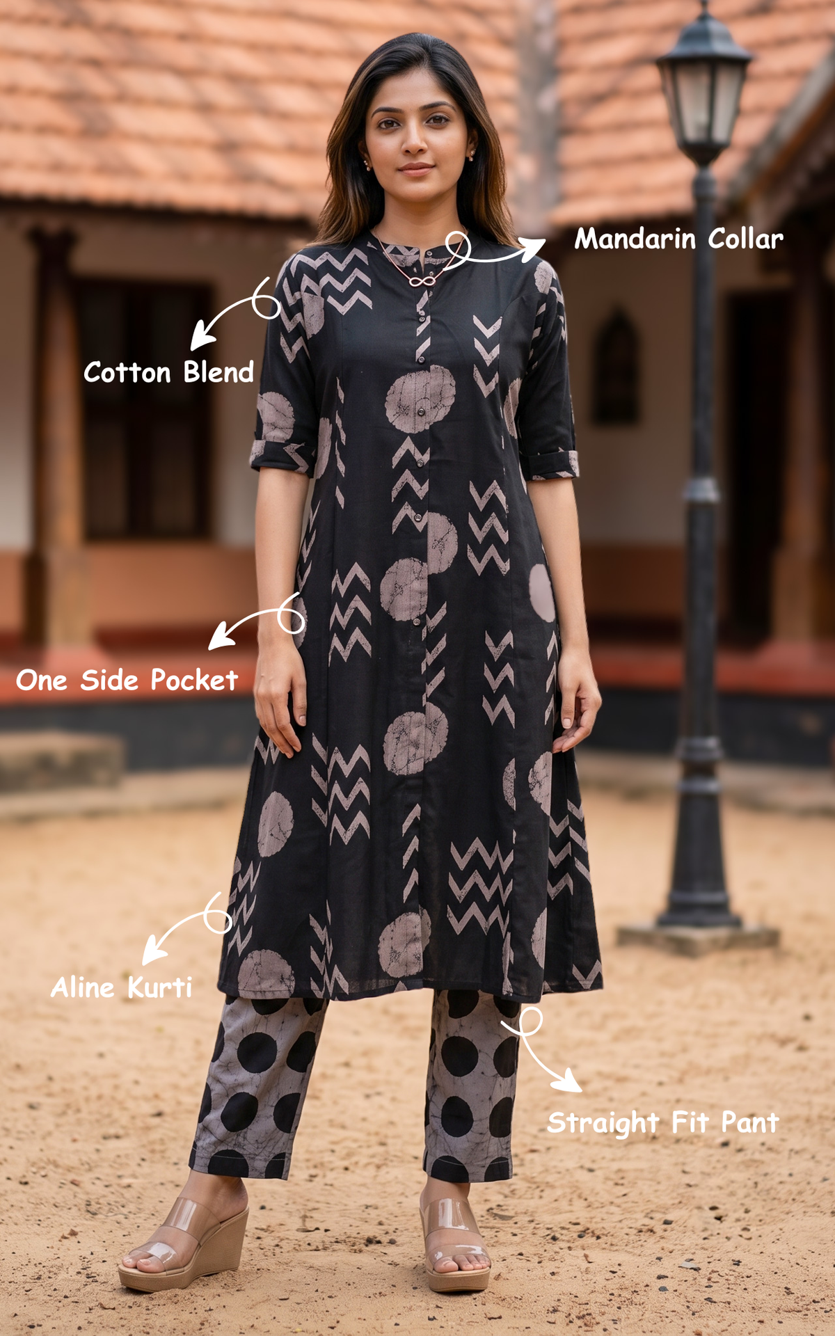 Instore – Black Tamizhisai Kurti Set for Women – Cotton Flex – Daily Wear – Ethnic Wear