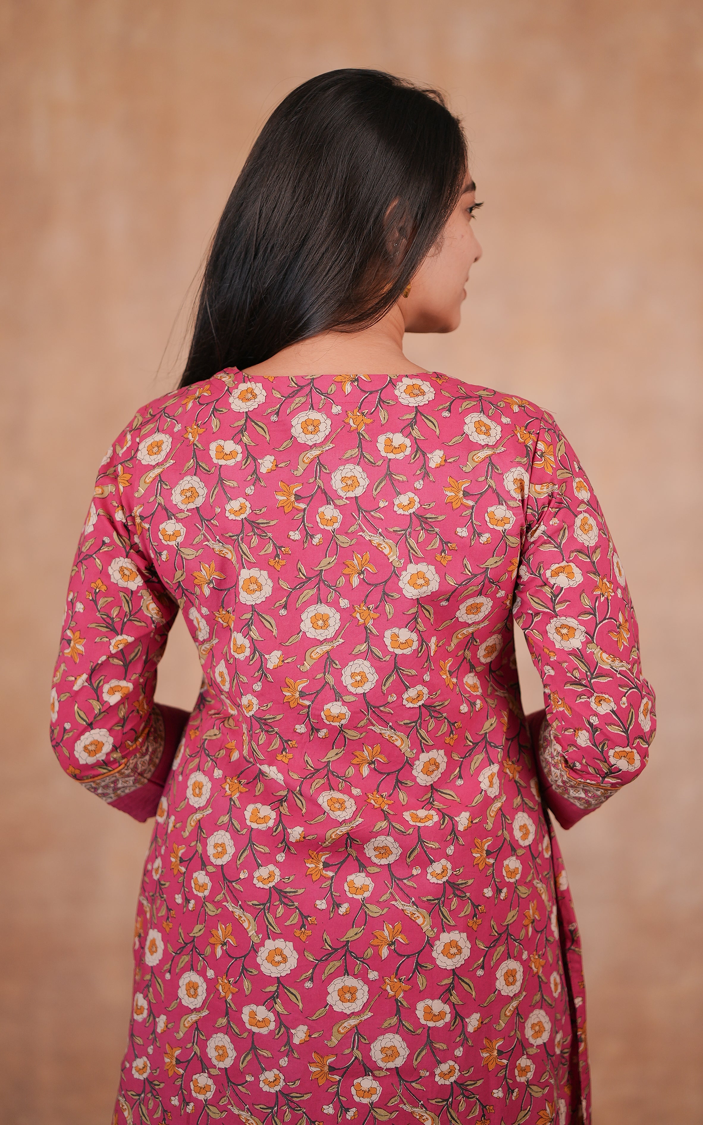 Deep Pink Cotton Kurti With Side Slit For Women