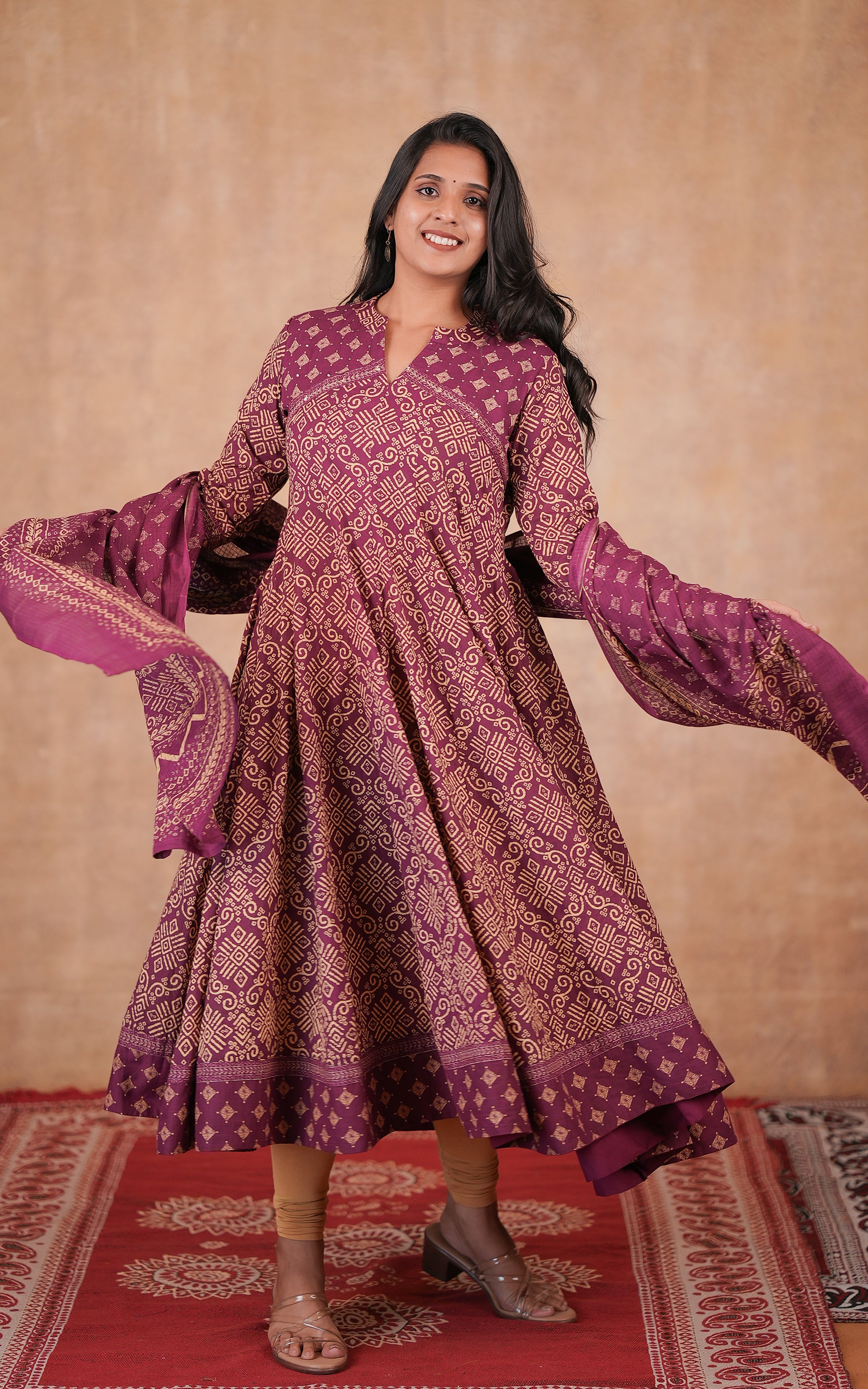 Wine Cotton Kurti With Dupatta For Women