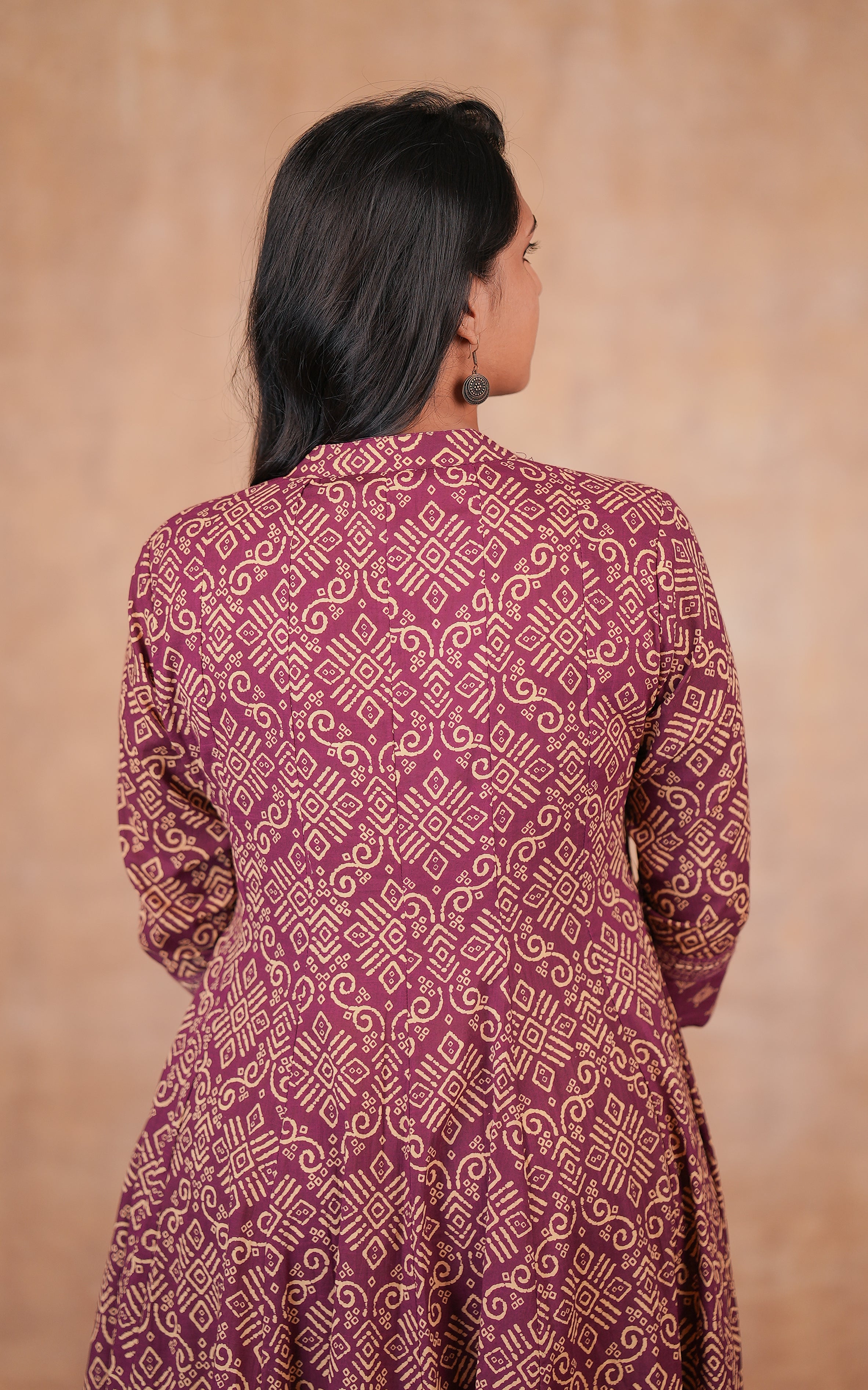 Ethnic Wine Cotton Anarkali Kurti For Women