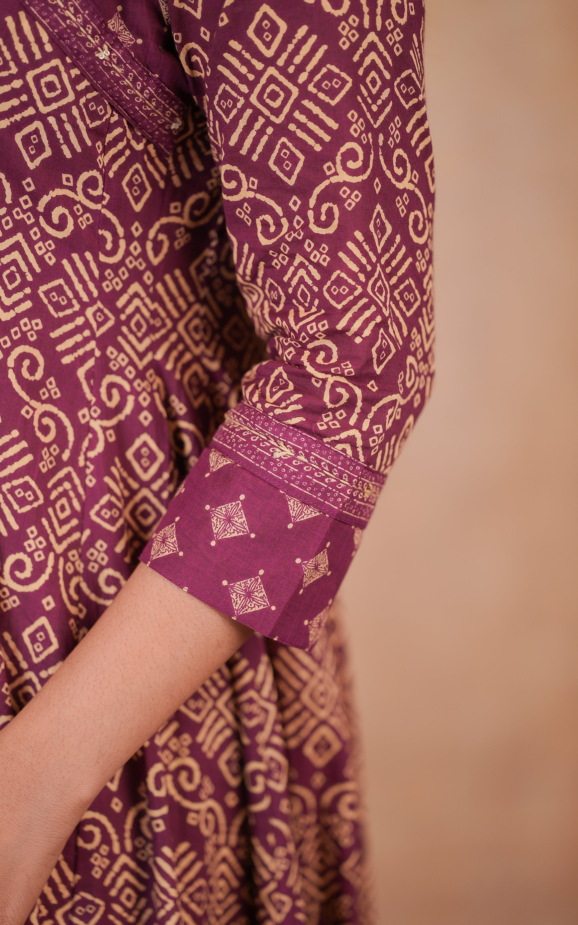 Elegant Wine Cotton Anarkali Set For Women