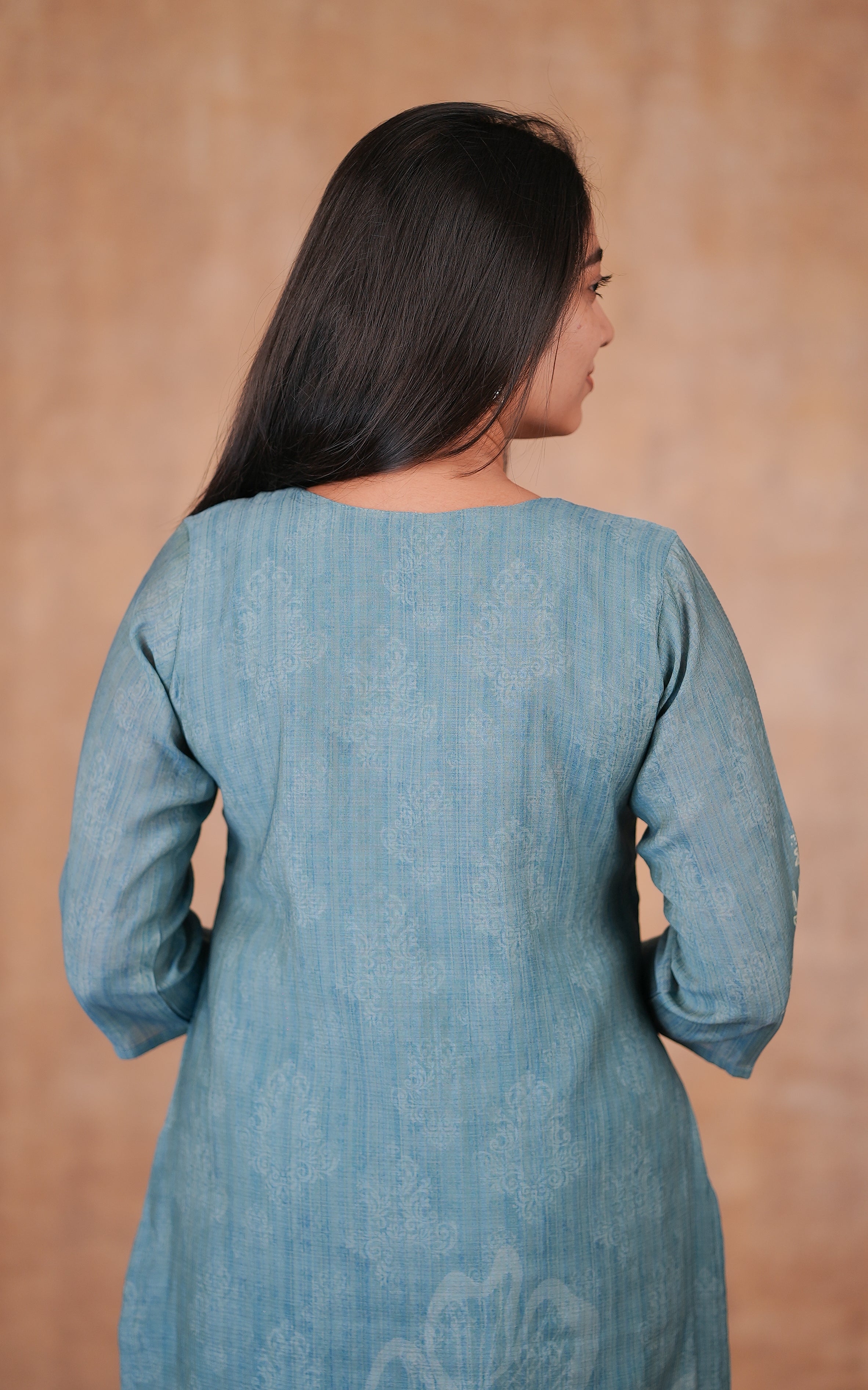 Festive wear steel blue art silk kurti set for women