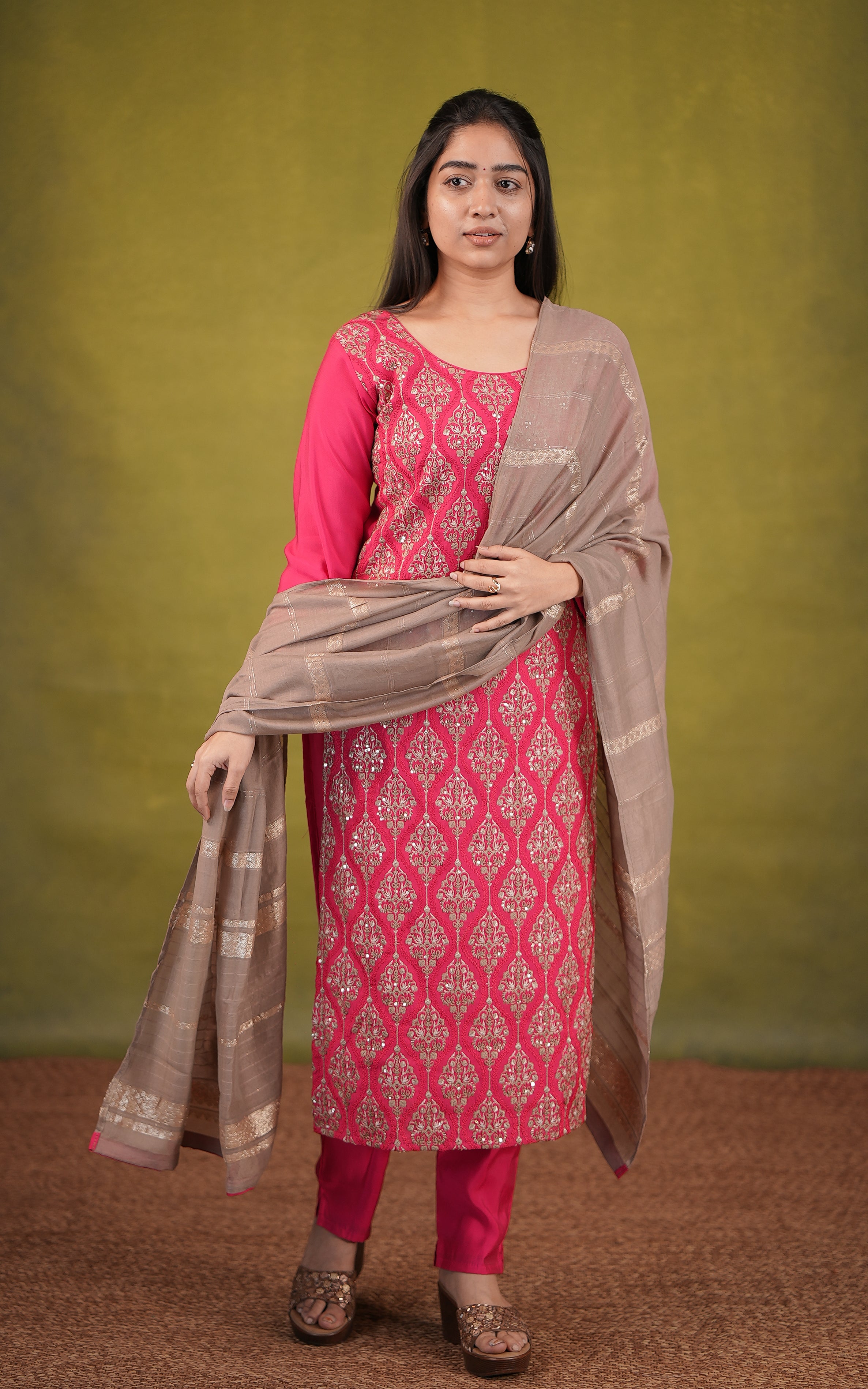 Sequin work art silk side slit kurti for women