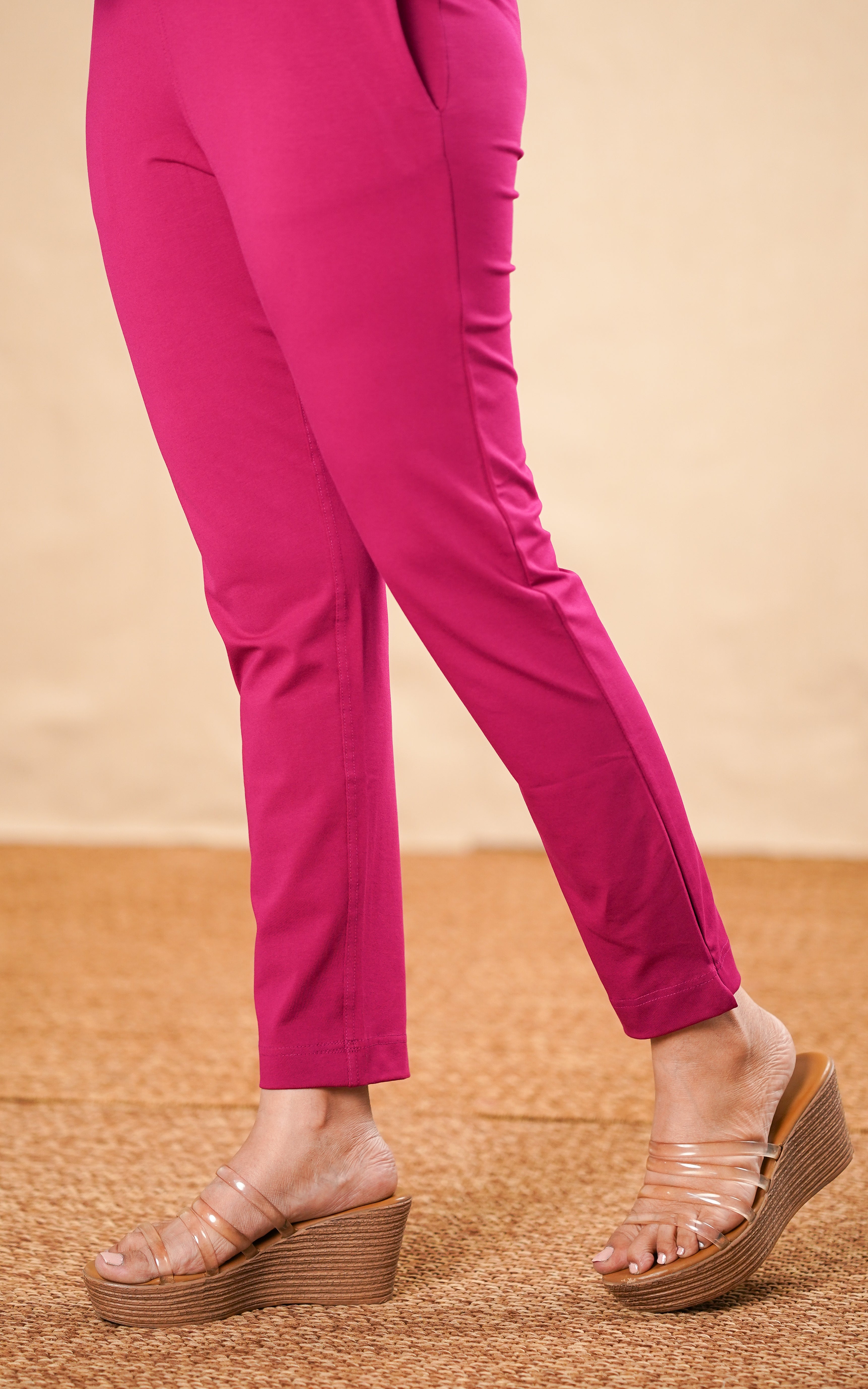 Straight Fit Stretchable Pant Magenta