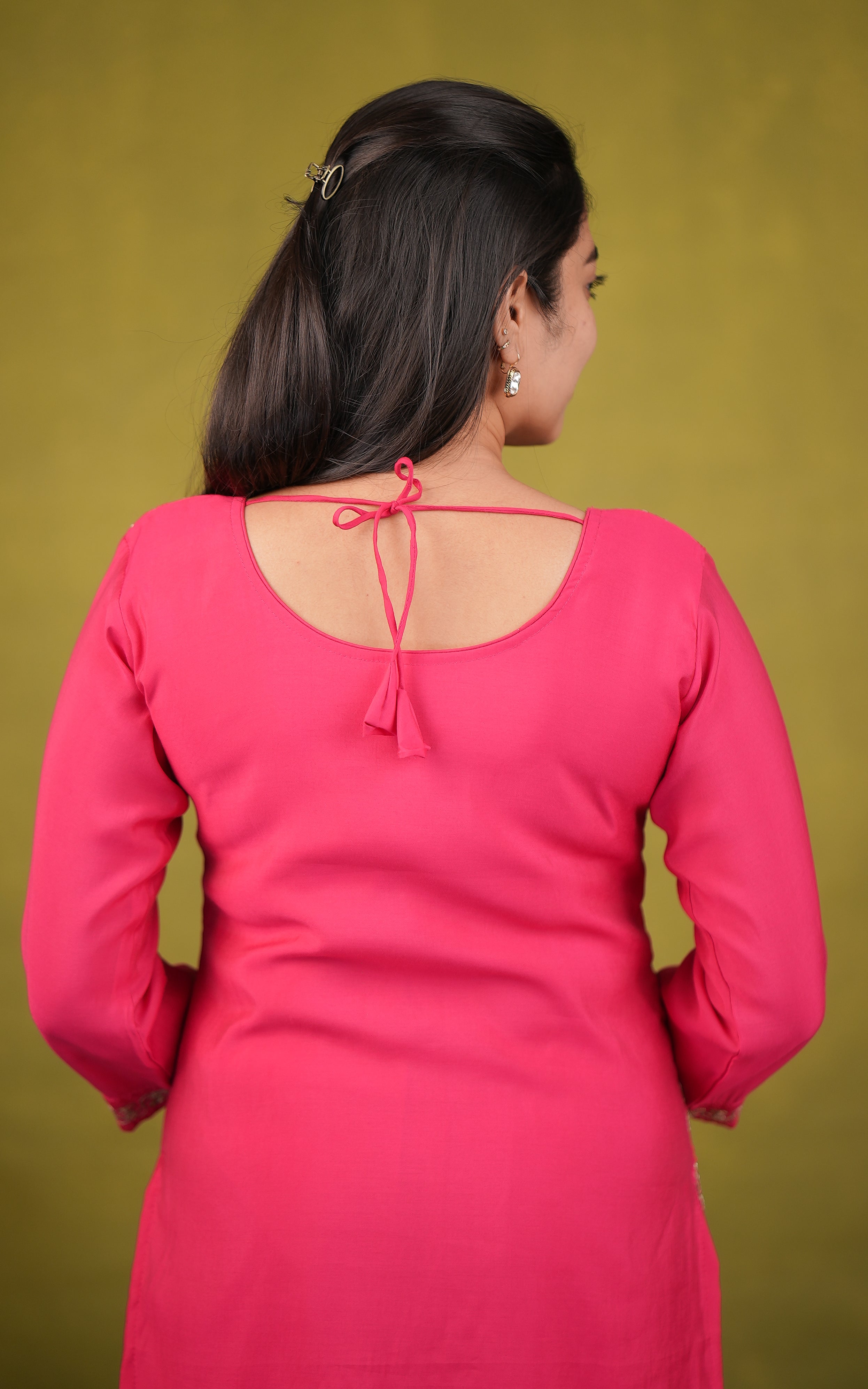Festive wear pink art silk kurti set for women