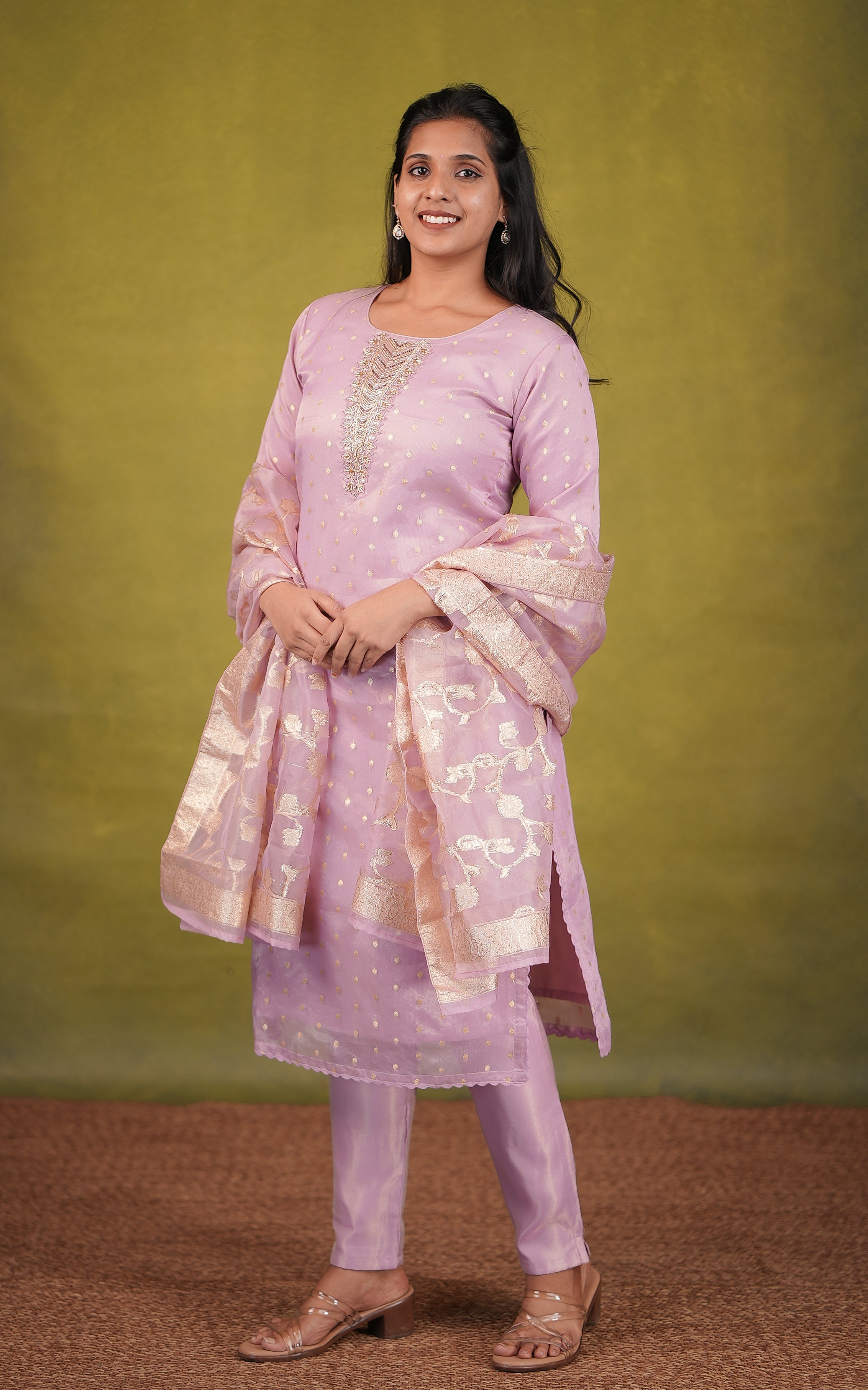 Party wear pink art silk kurti set for women