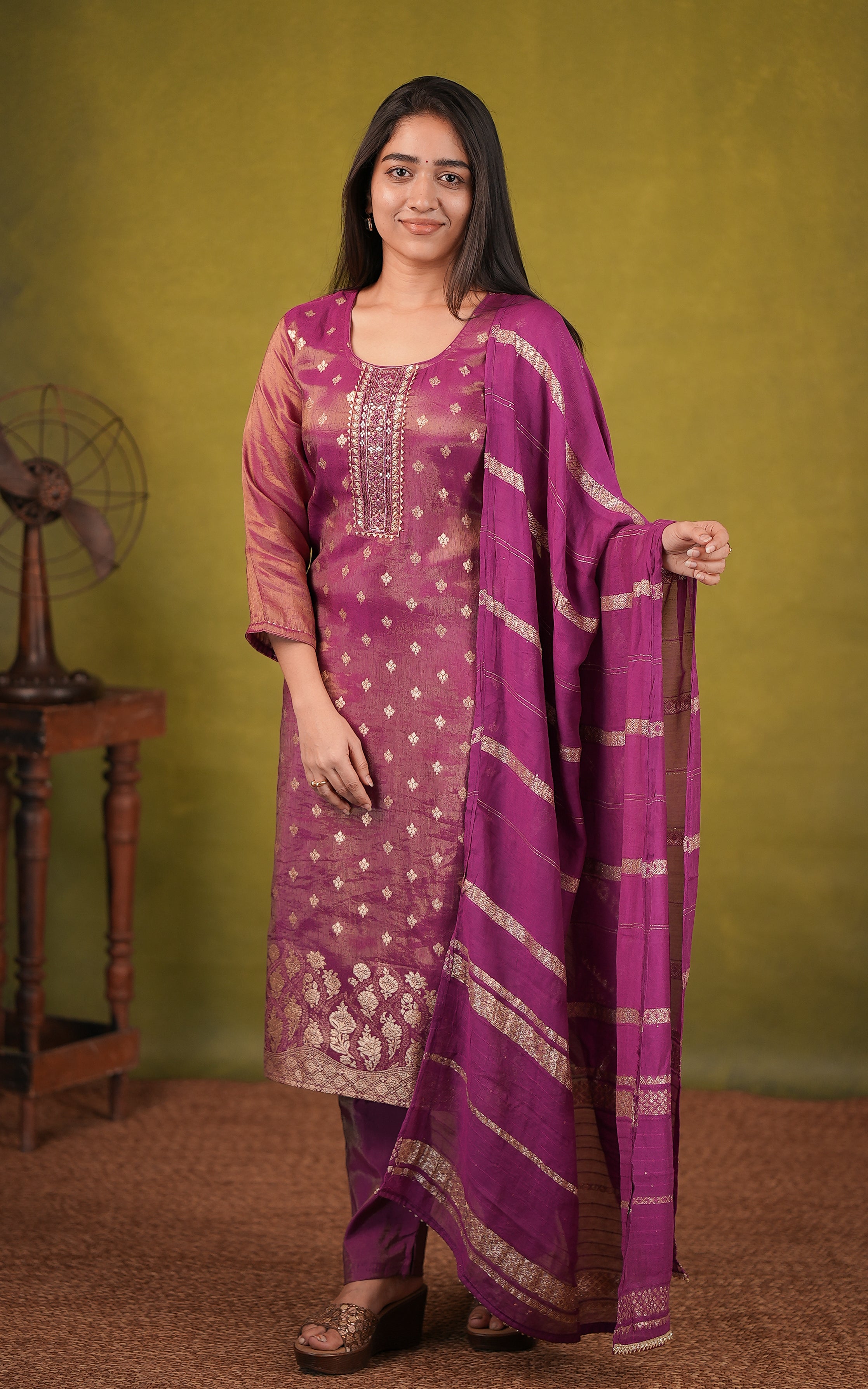 Zari embroidered art silk side slit kurti for women