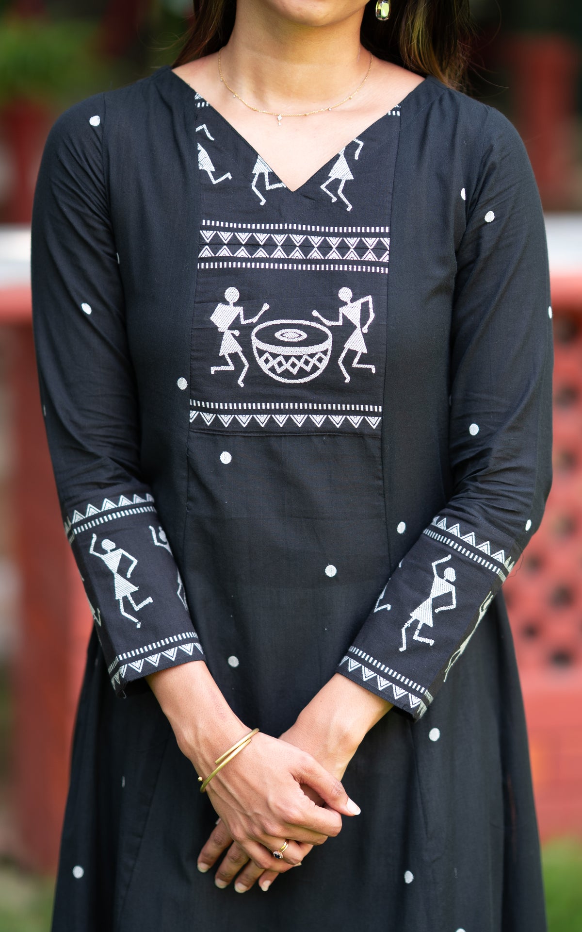 Black Cotton Ethnic Wear Kurti with Dupatta for Women