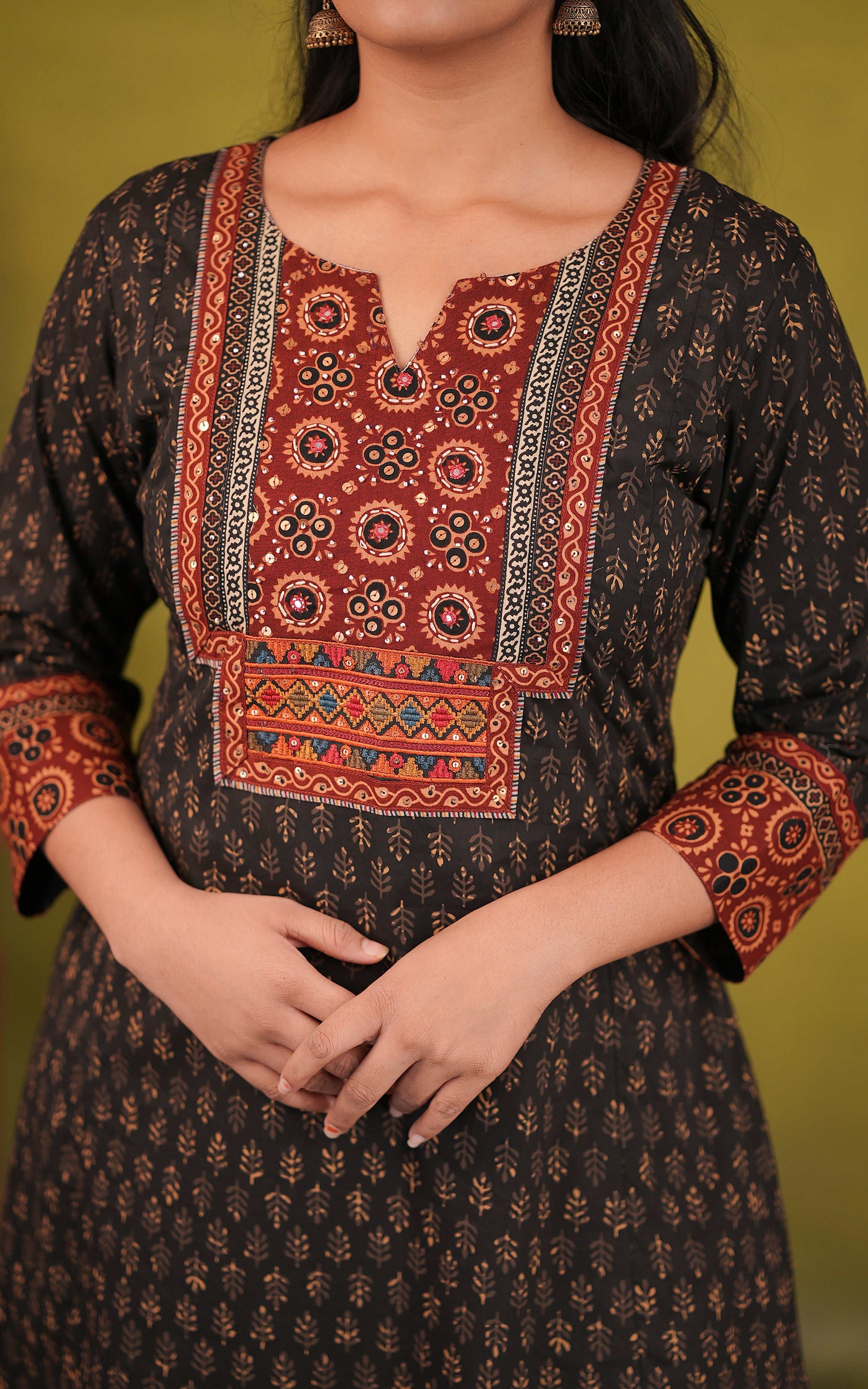 Cotton yoke embroidery kurti for women