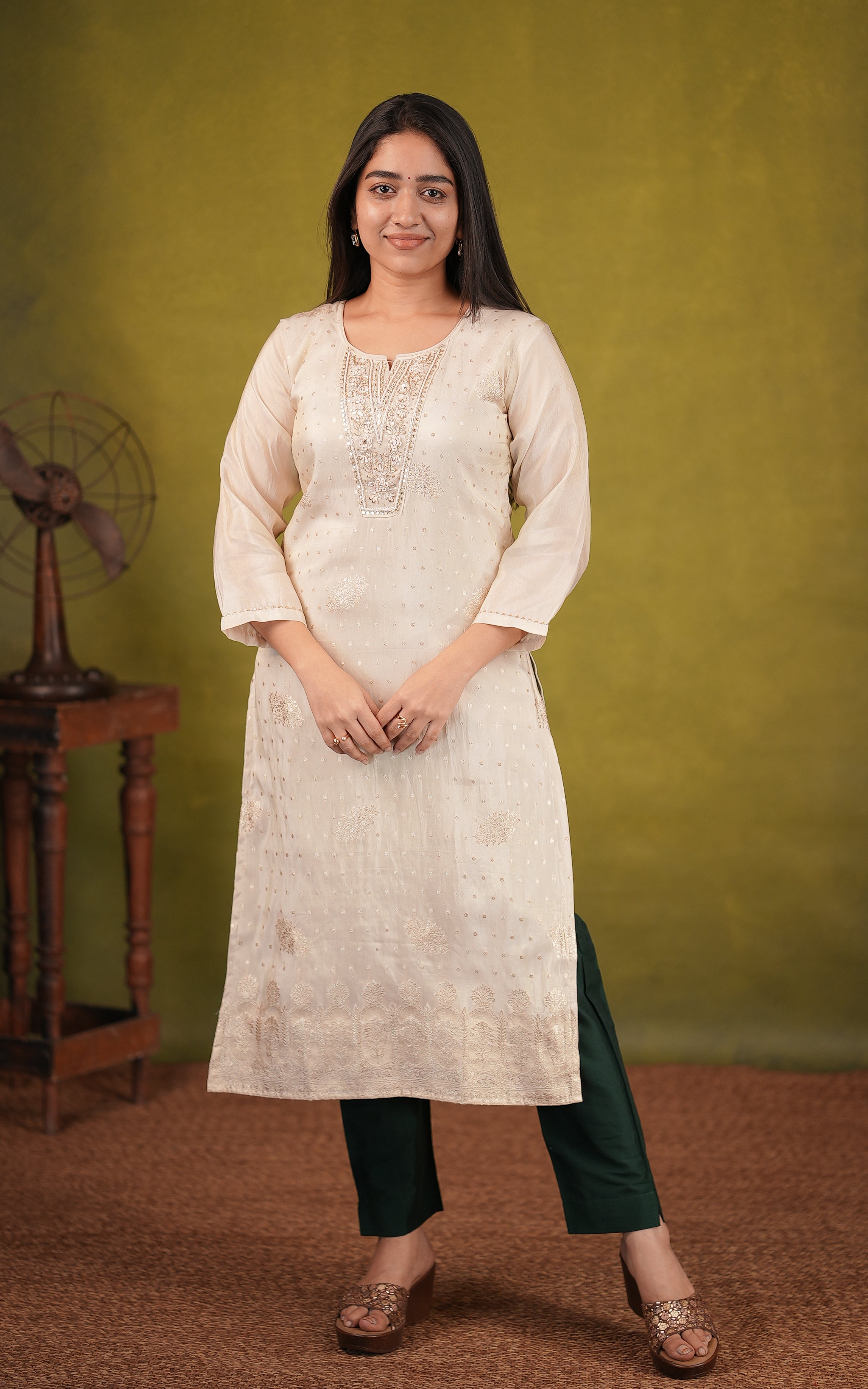 Art silk zari floral embroidered kurti for women