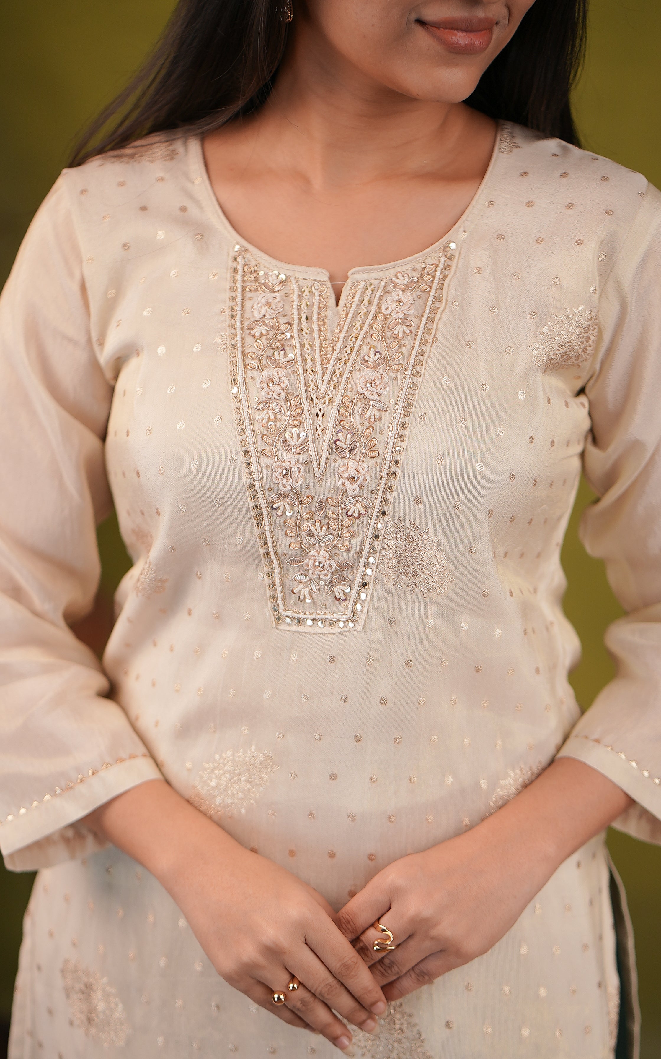 Art silk kurti with resham and mirror work for women