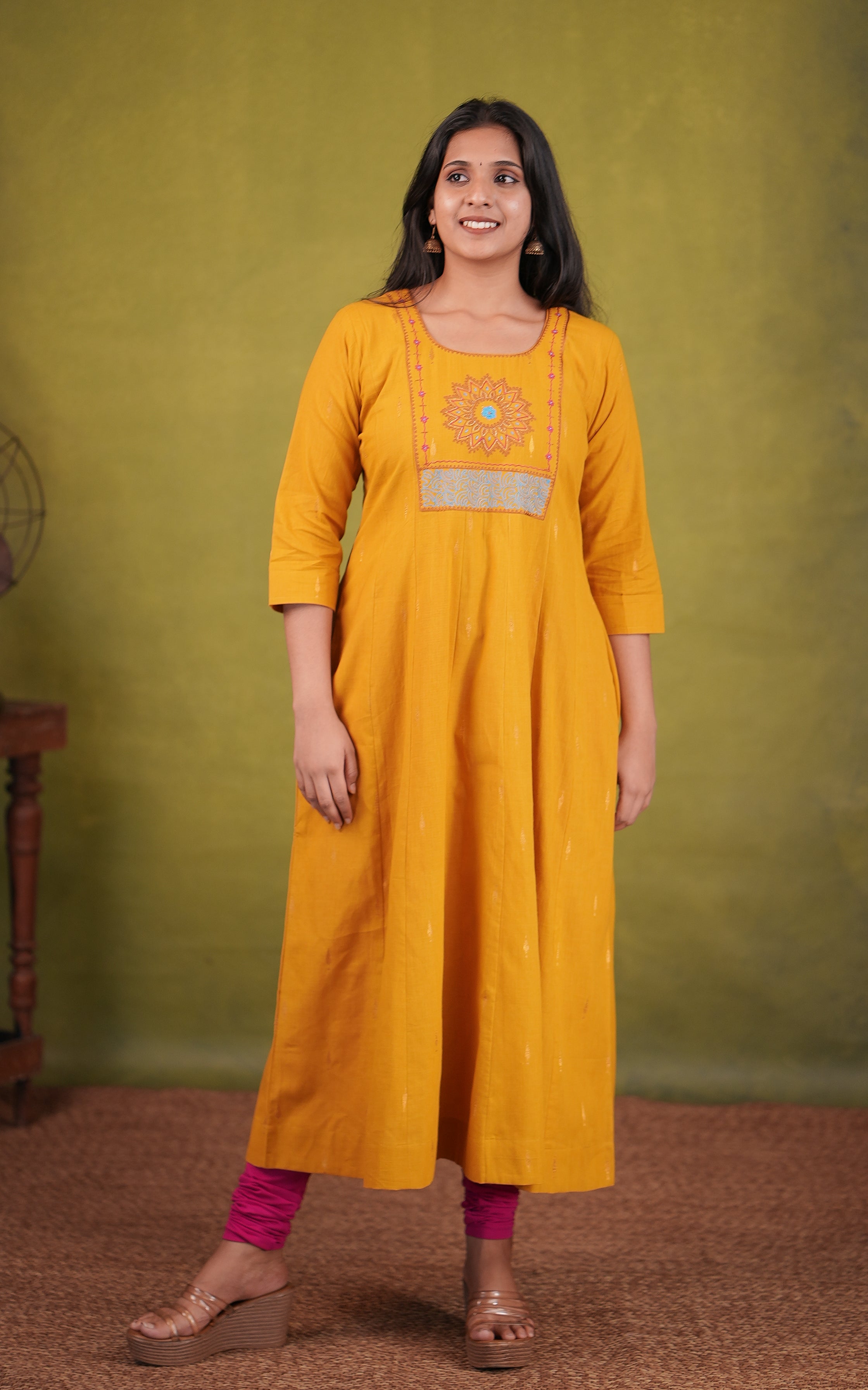 Casual wear mustard cotton Aline kurti for women