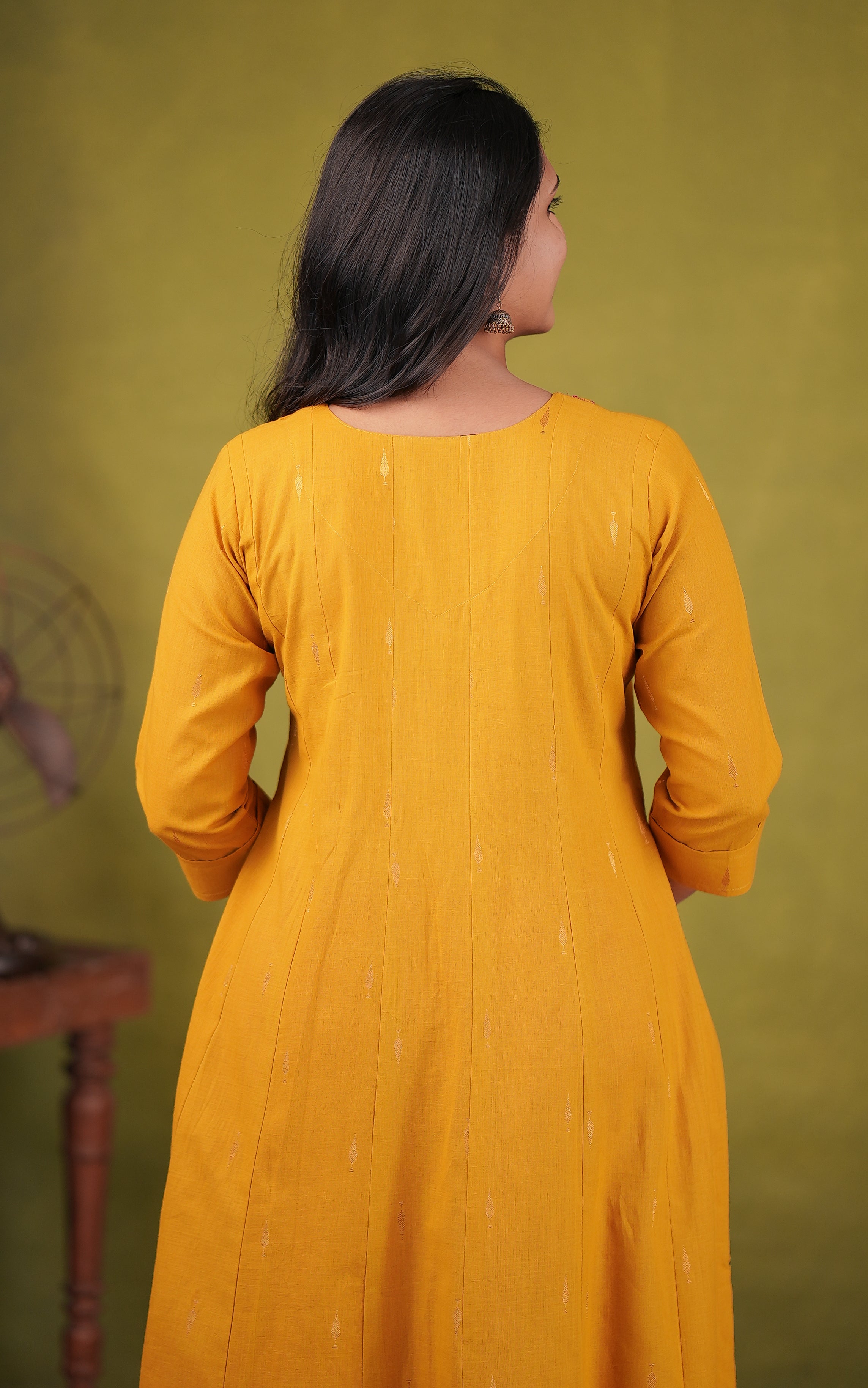 College wear mustard cotton kurti for women
