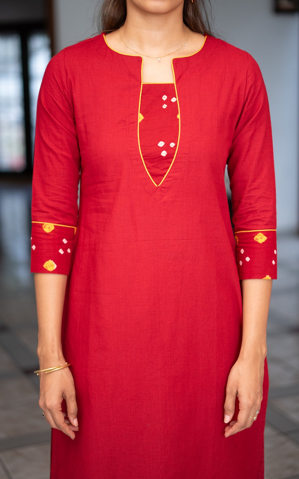 Red Cotton Designer Straight Cut Kurti for Women