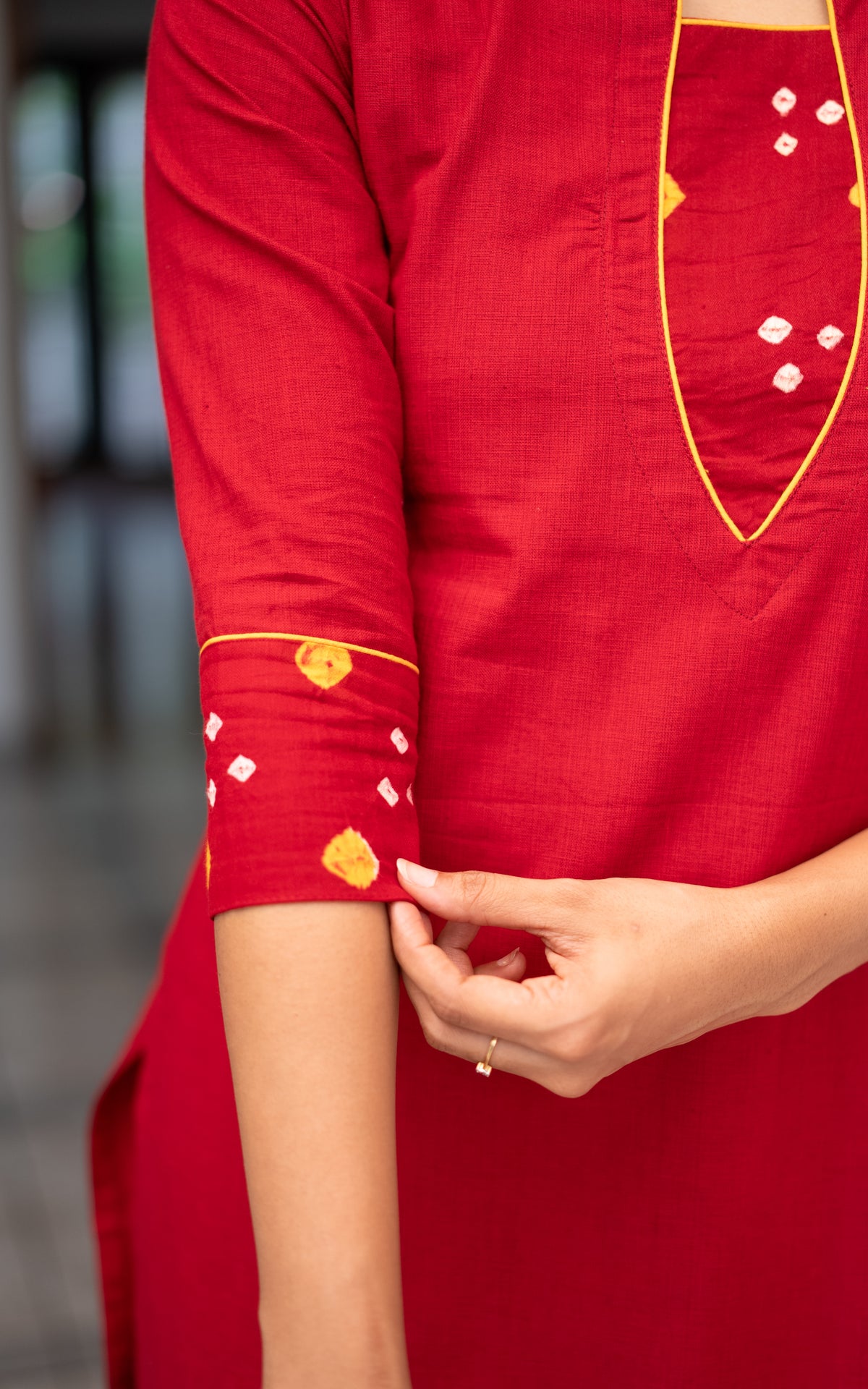 Red Cotton Ethnic Wear Straight Cut Kurti for Women