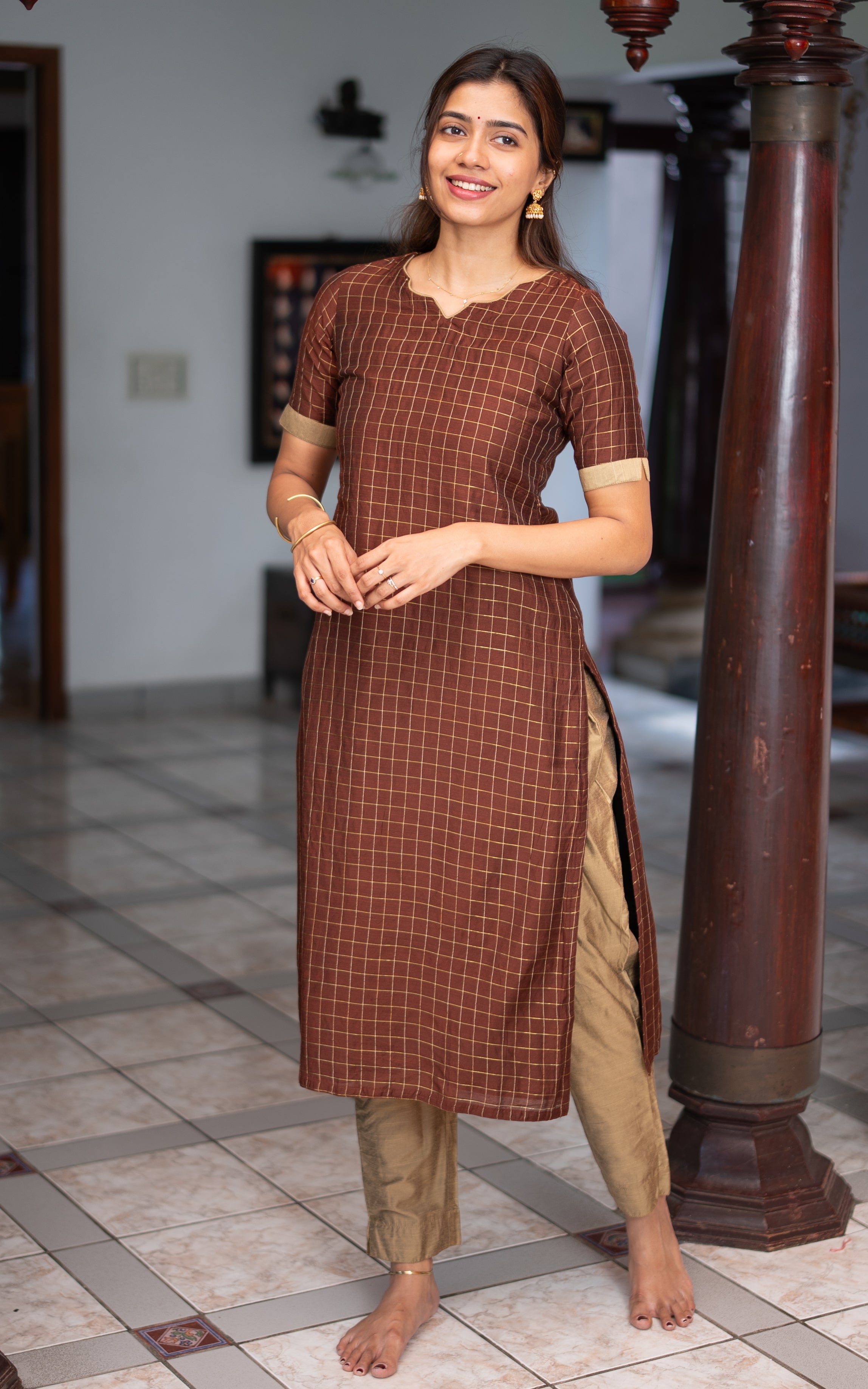 Instore – Brown Dharmika Kurti Set for Women – Cotton – Casual Wear – Ethnic Wear