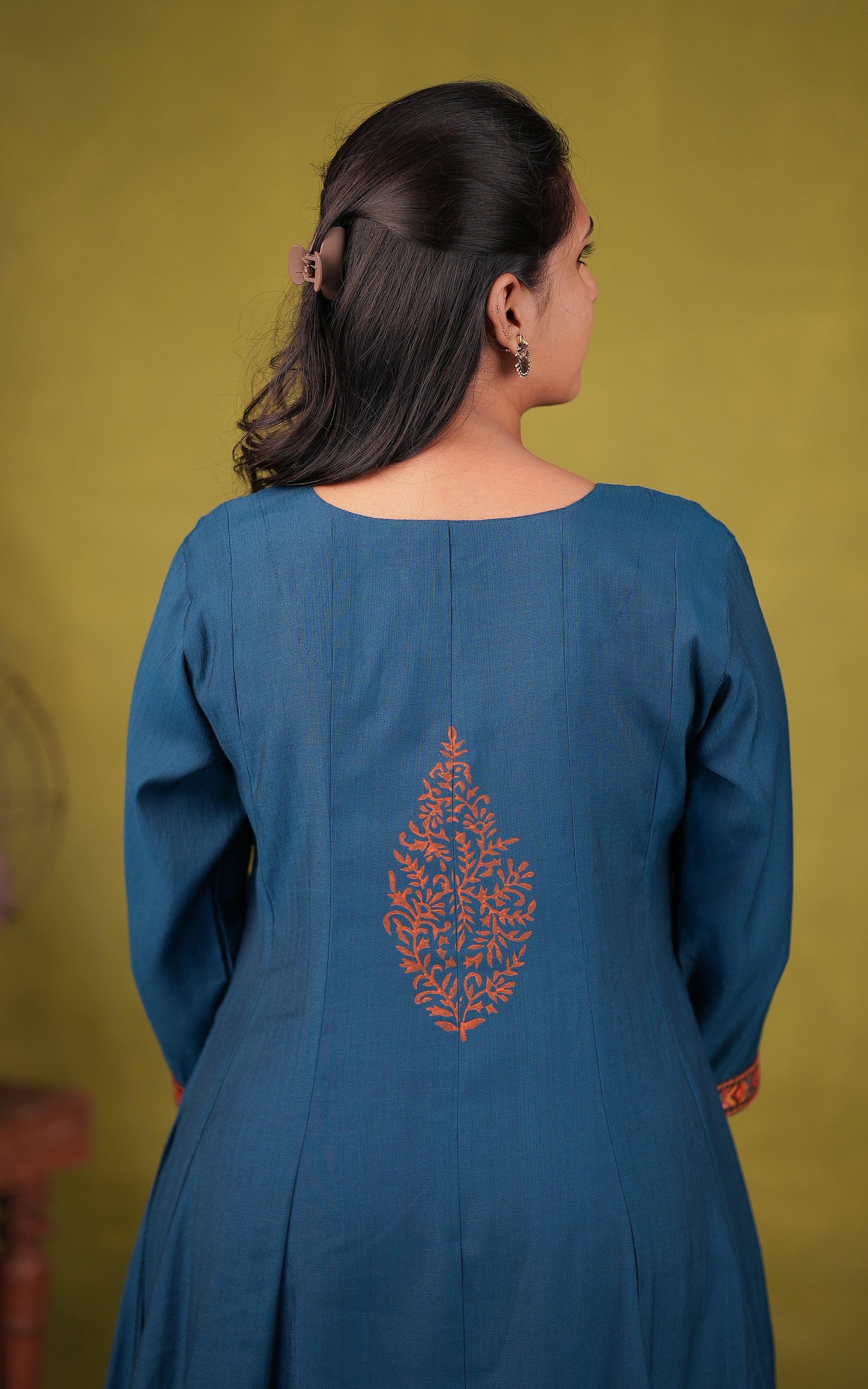 College wear blue cotton long kurti for women