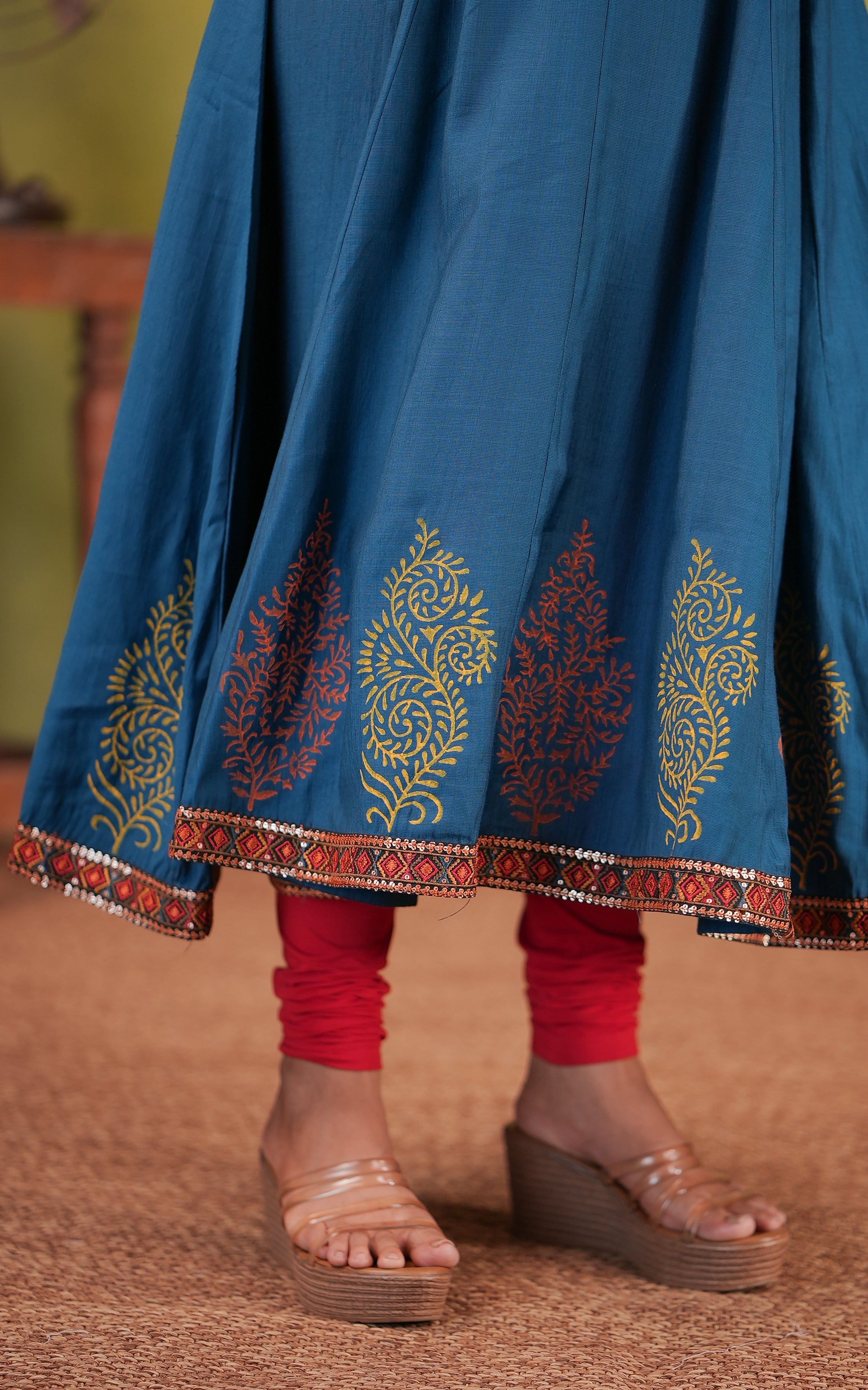 Traditional blue cotton anarkali for women