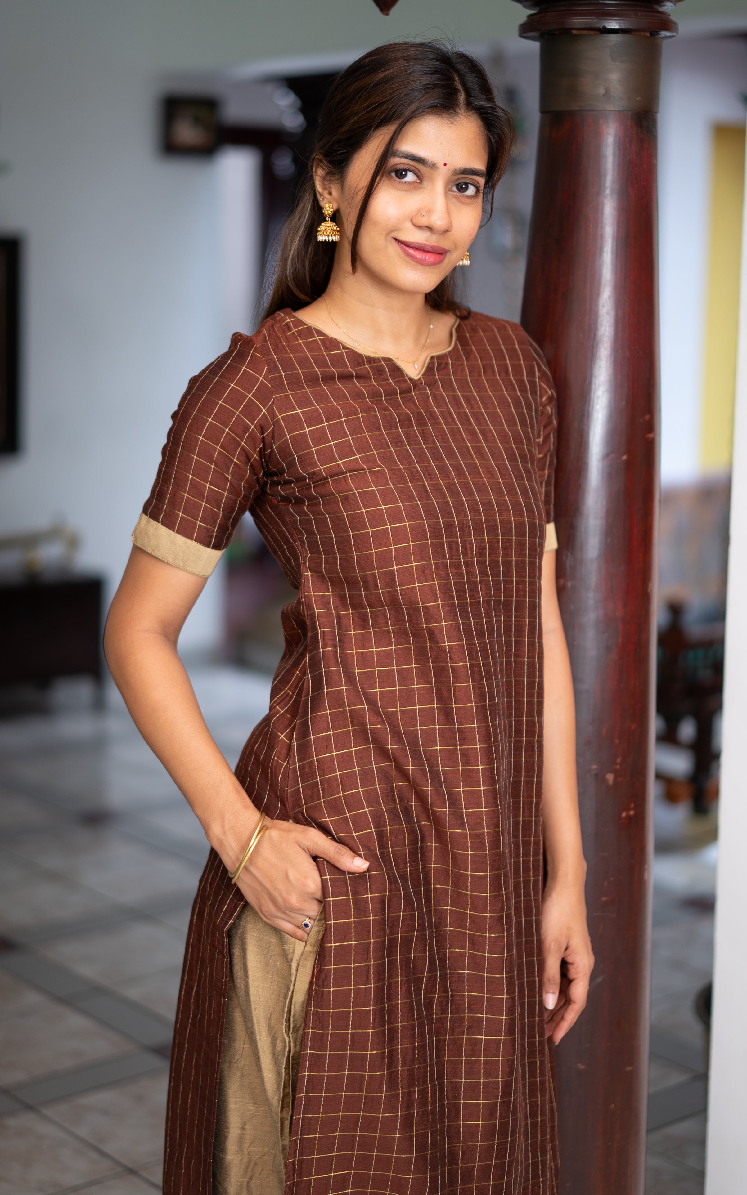 Instore – Brown Dharmika Kurti Set for Women – Cotton – Casual Wear – Ethnic Wear