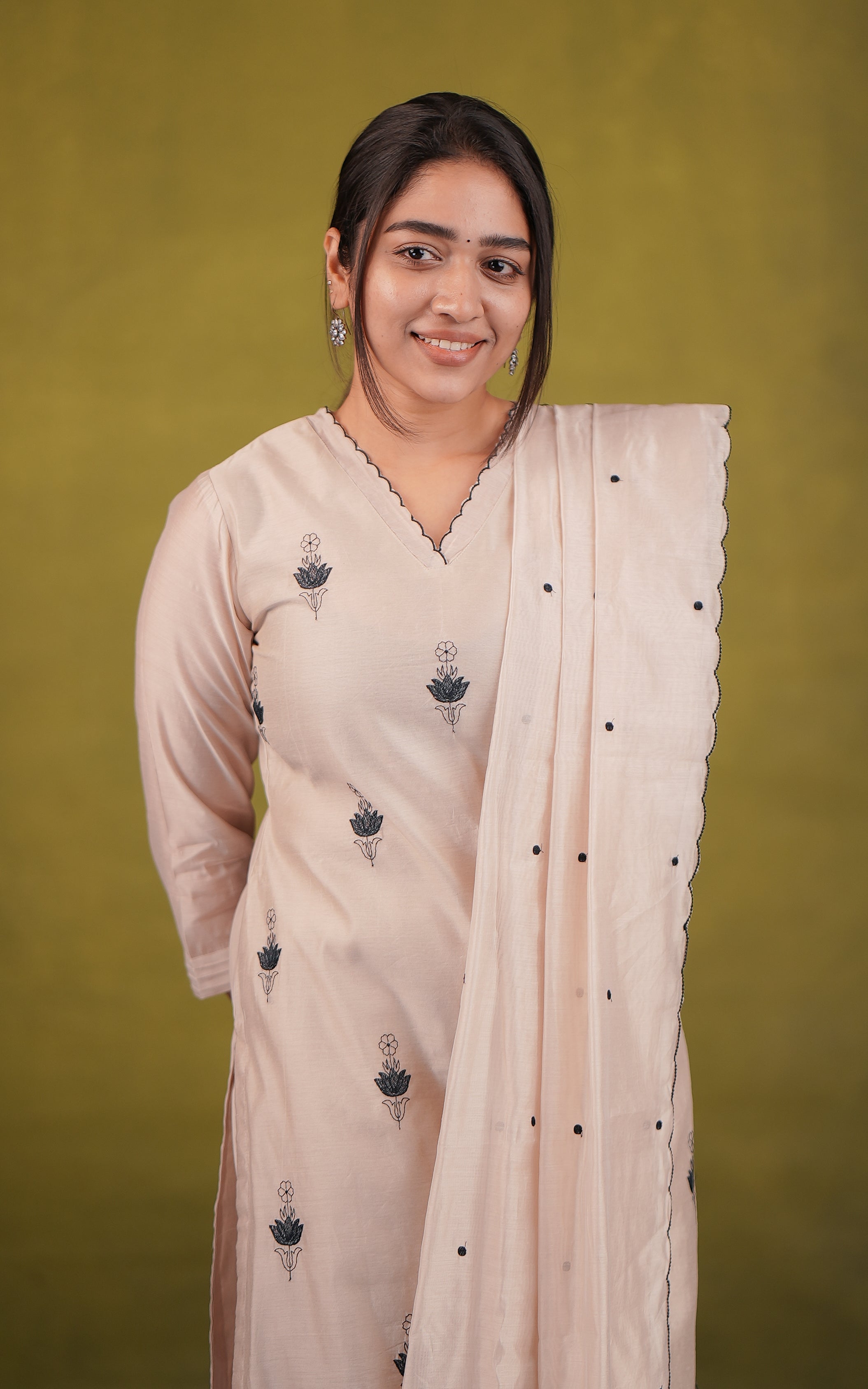 Art silk thread embroidery kurti with dupatta for women